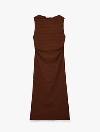 Bürümcük Kolsuz Dik Yaka Midi Bodycon Elbise