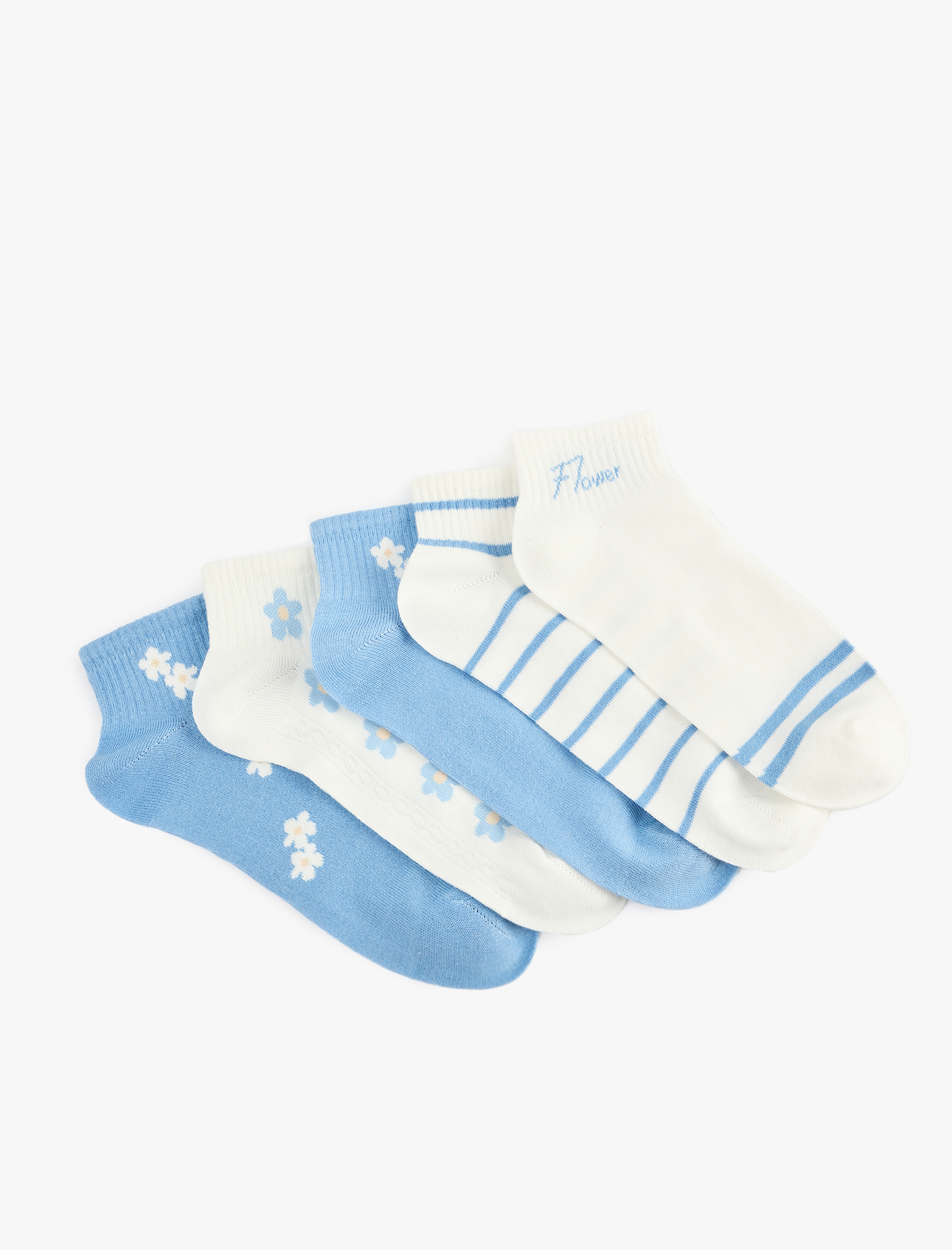  Kadın Çiçekli Pamuklu 5'li Patik Çorap Seti