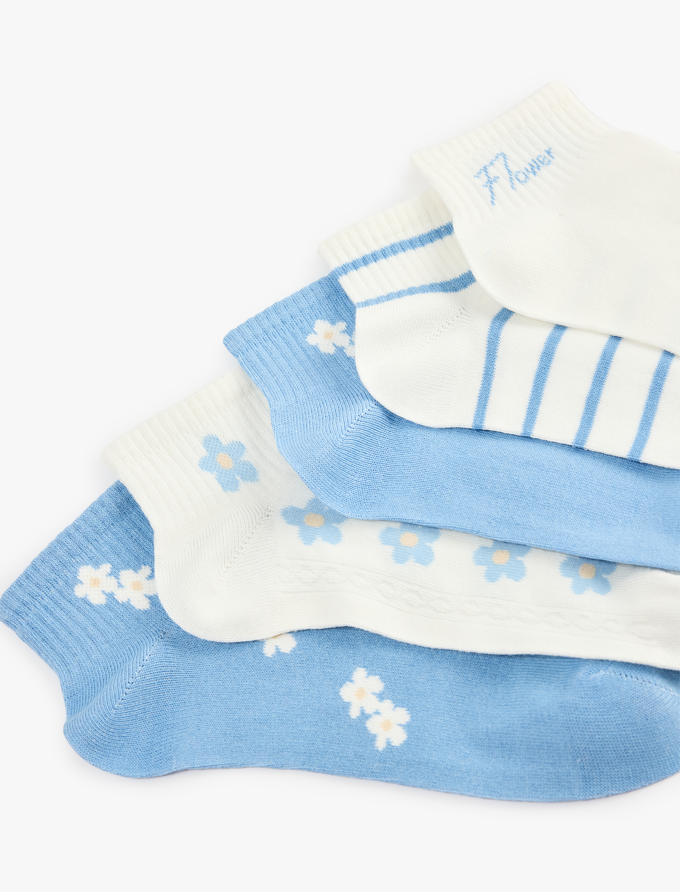  Kadın Çiçekli Pamuklu 5'li Patik Çorap Seti