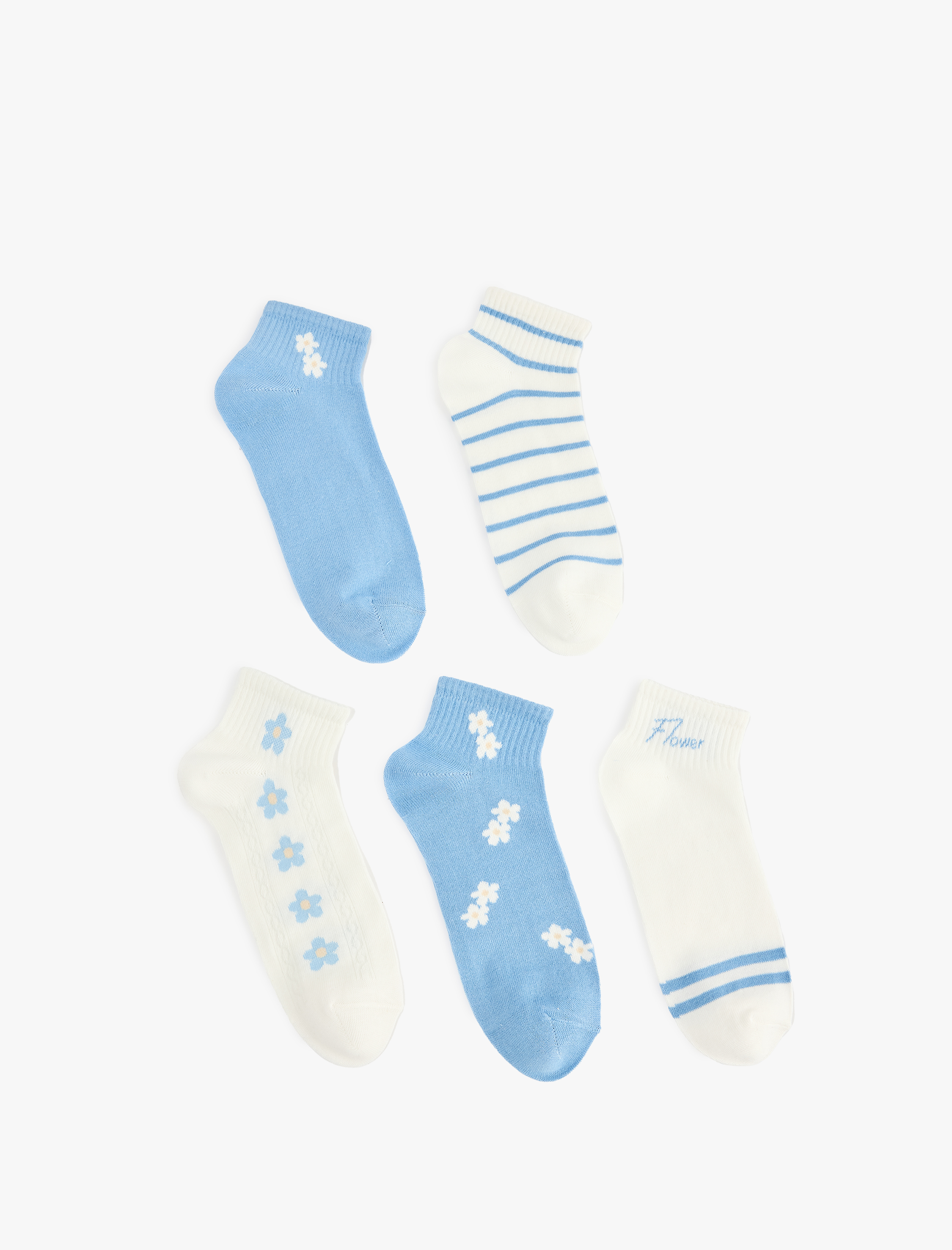  Kadın Çiçekli Pamuklu 5'li Patik Çorap Seti