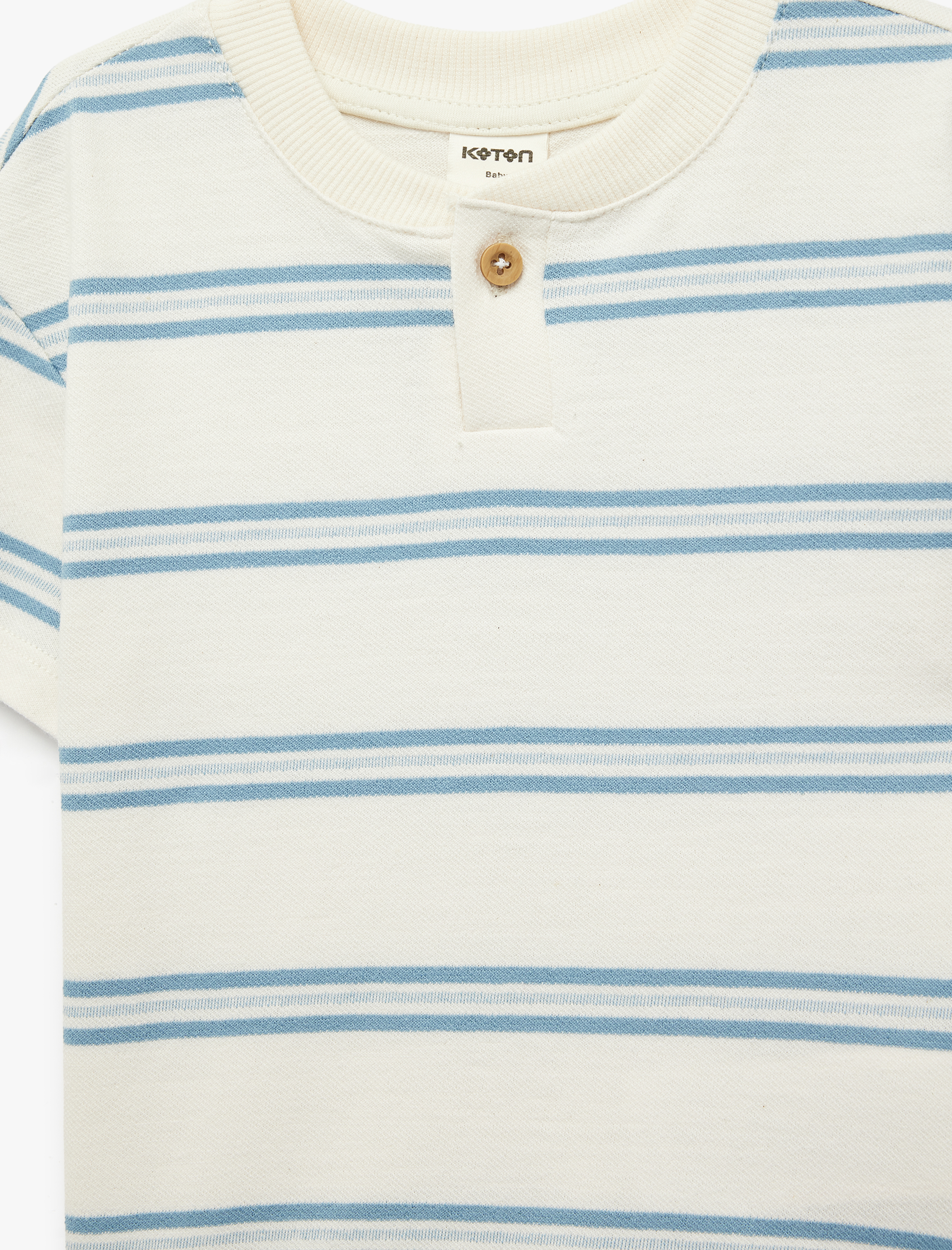  Erkek Bebek Pamuklu Düğme Detaylı Kısa Kollu Bisiklet Yaka Çizgili Tişört