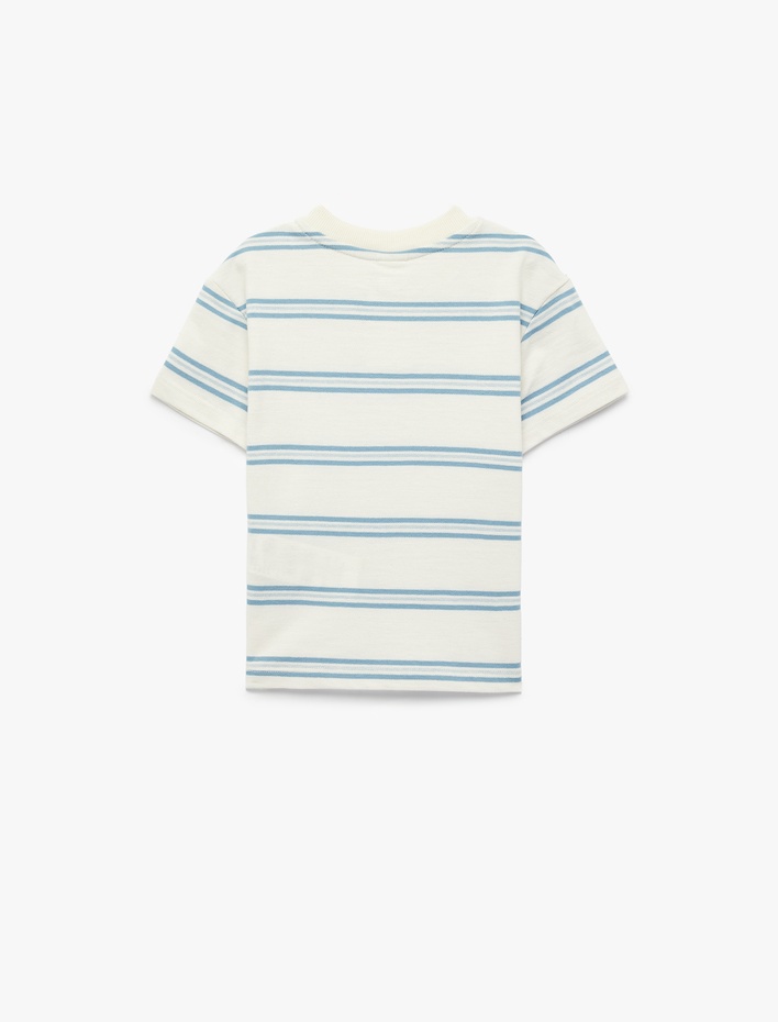 Erkek Bebek Pamuklu Düğme Detaylı Kısa Kollu Bisiklet Yaka Çizgili Tişört