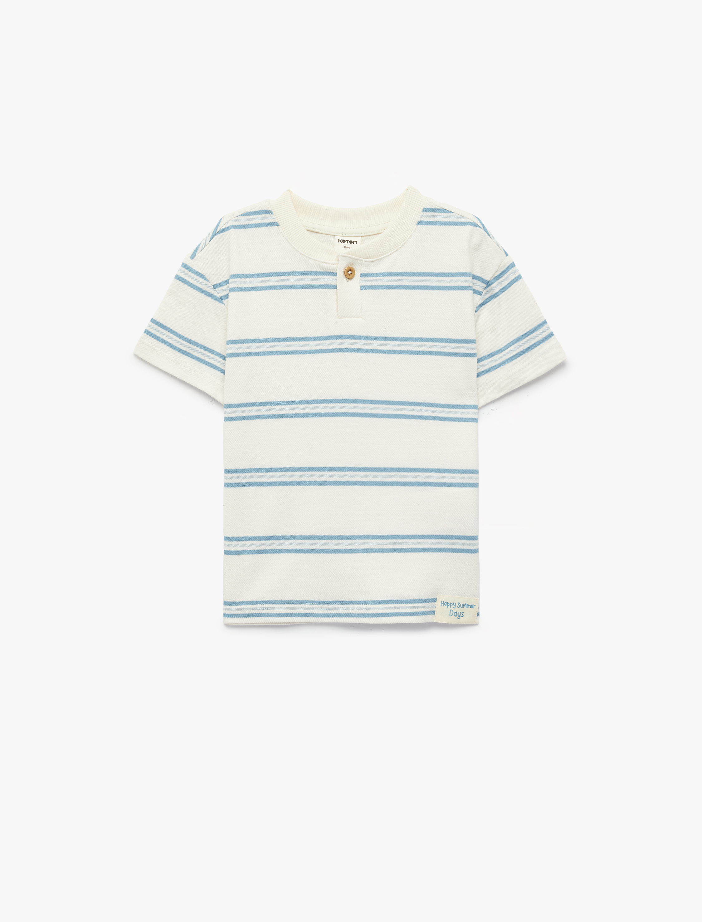  Erkek Bebek Pamuklu Düğme Detaylı Kısa Kollu Bisiklet Yaka Çizgili Tişört