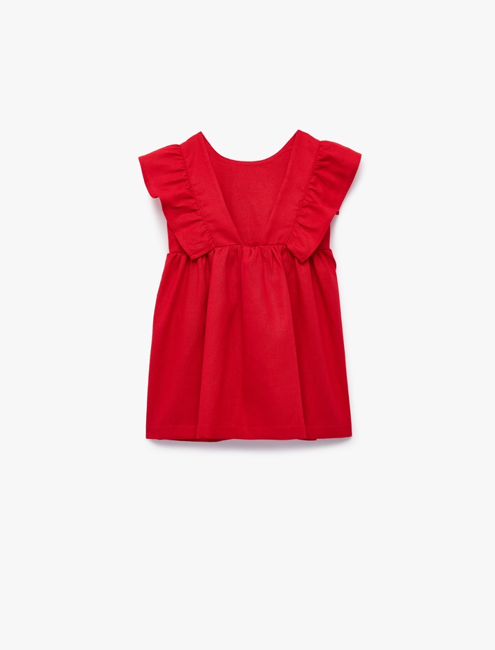 Kız Bebek Yuvarlak Yaka Kolsuz Fırfırlı Keten Elbise
