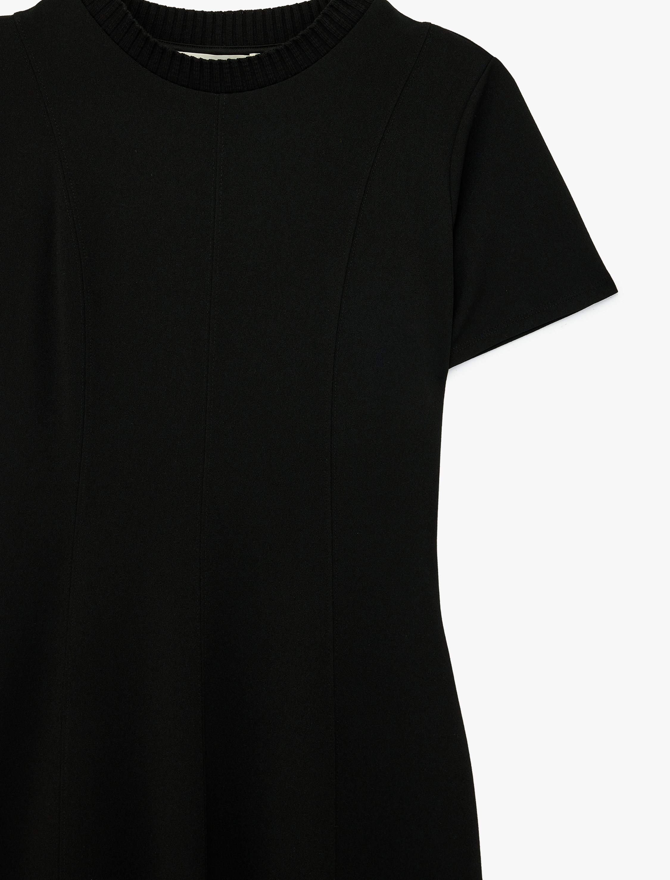   Krep Scuba Kumaş Slim Fit Kısa Kollu Bisiklet Yaka Midi Kloş Elbise