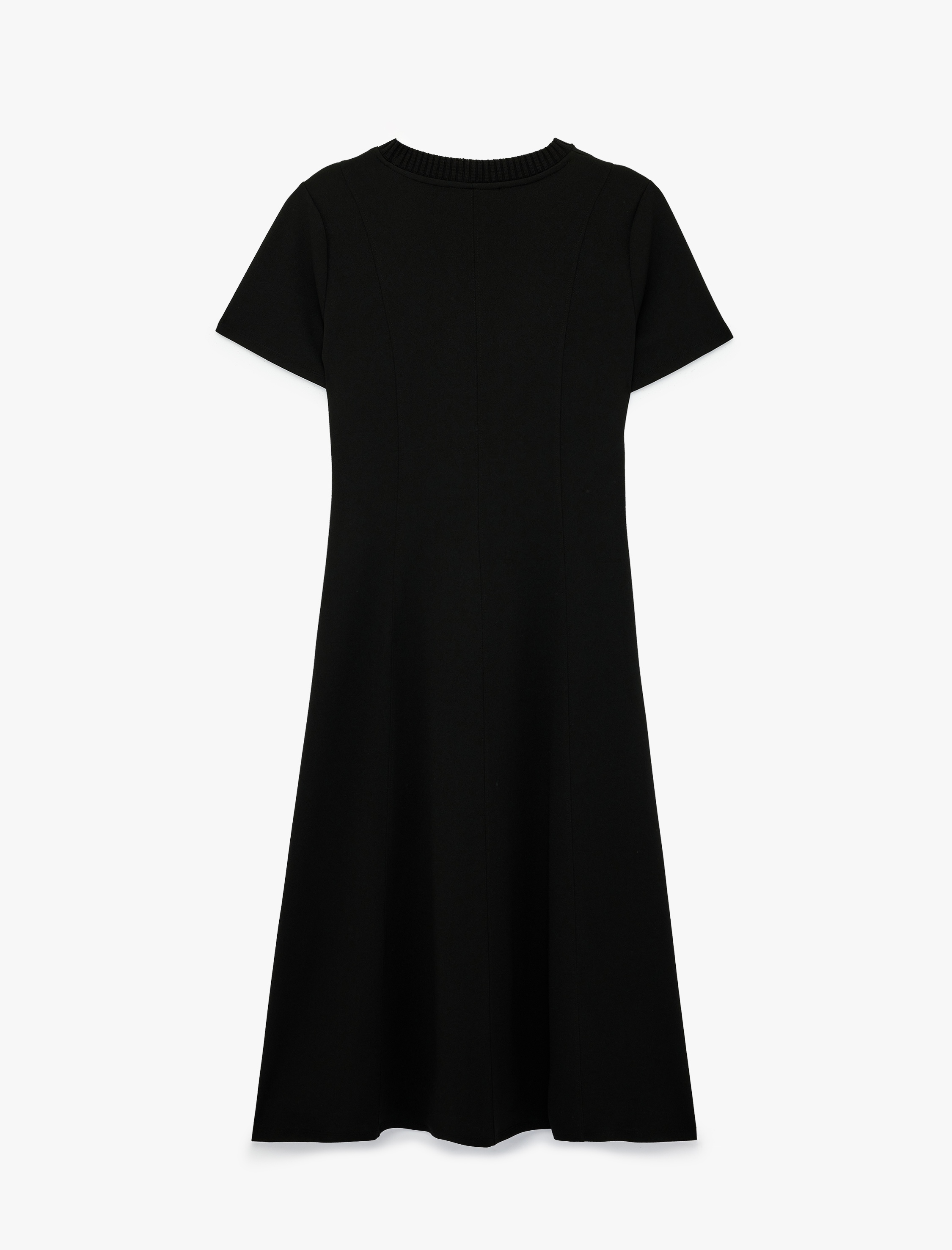   Krep Scuba Kumaş Slim Fit Kısa Kollu Bisiklet Yaka Midi Kloş Elbise