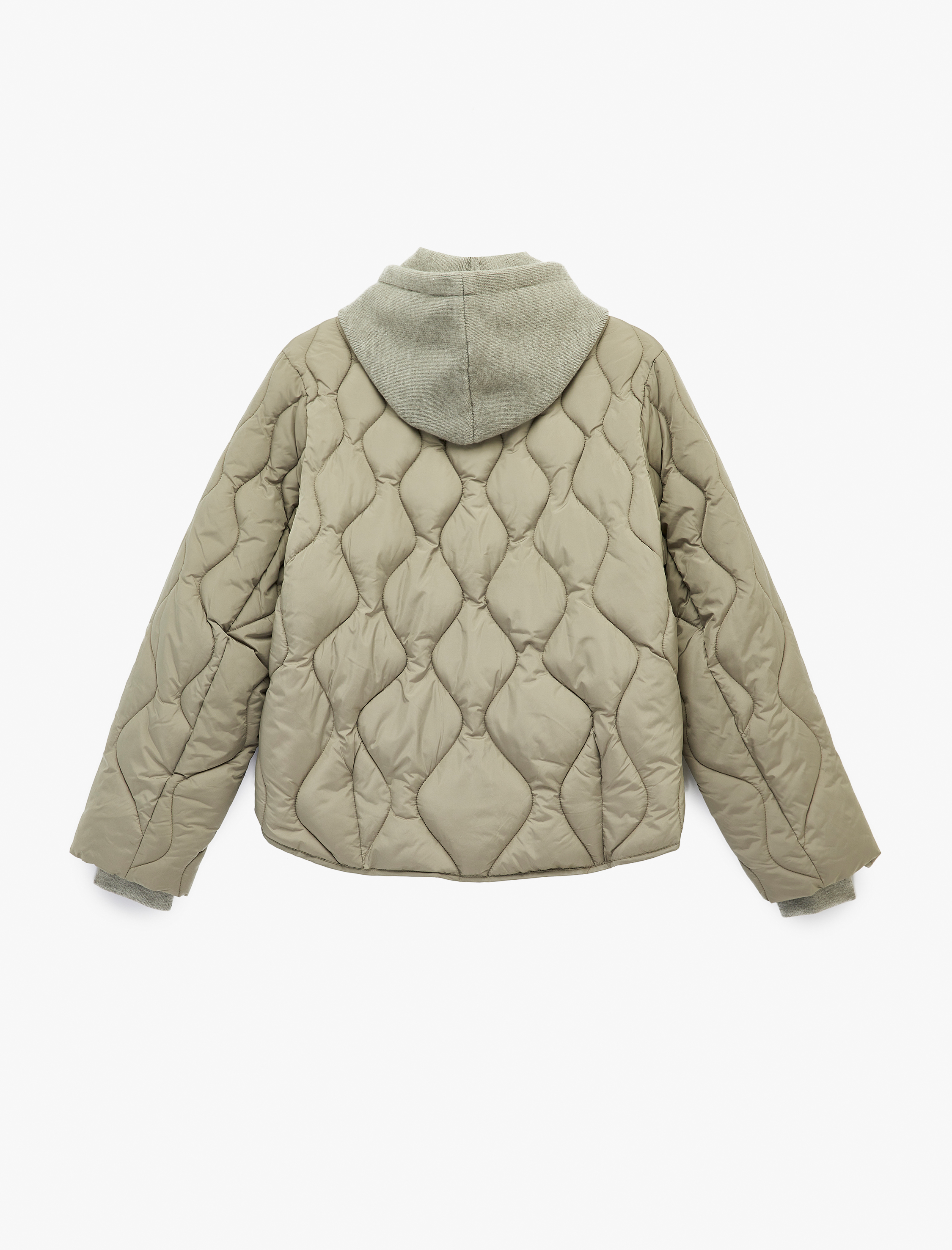   Uzun Kollu Cepli Fermuarlı Çıkarılabilir Kapüşonlu Kapitone Ceket