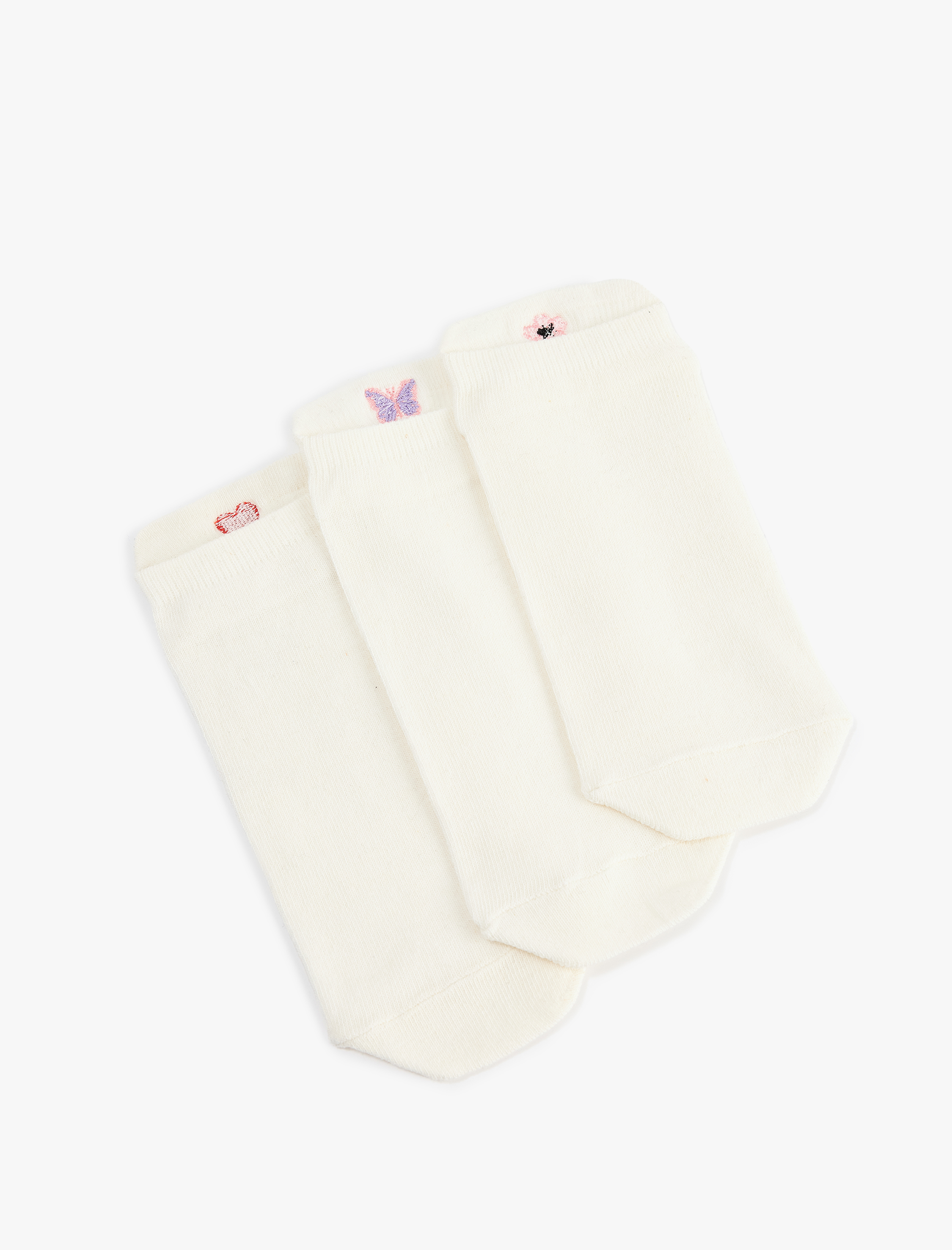  Kadın Çok Renkli İşlemeli Pamuklu 3'lü Patik Çorap Seti