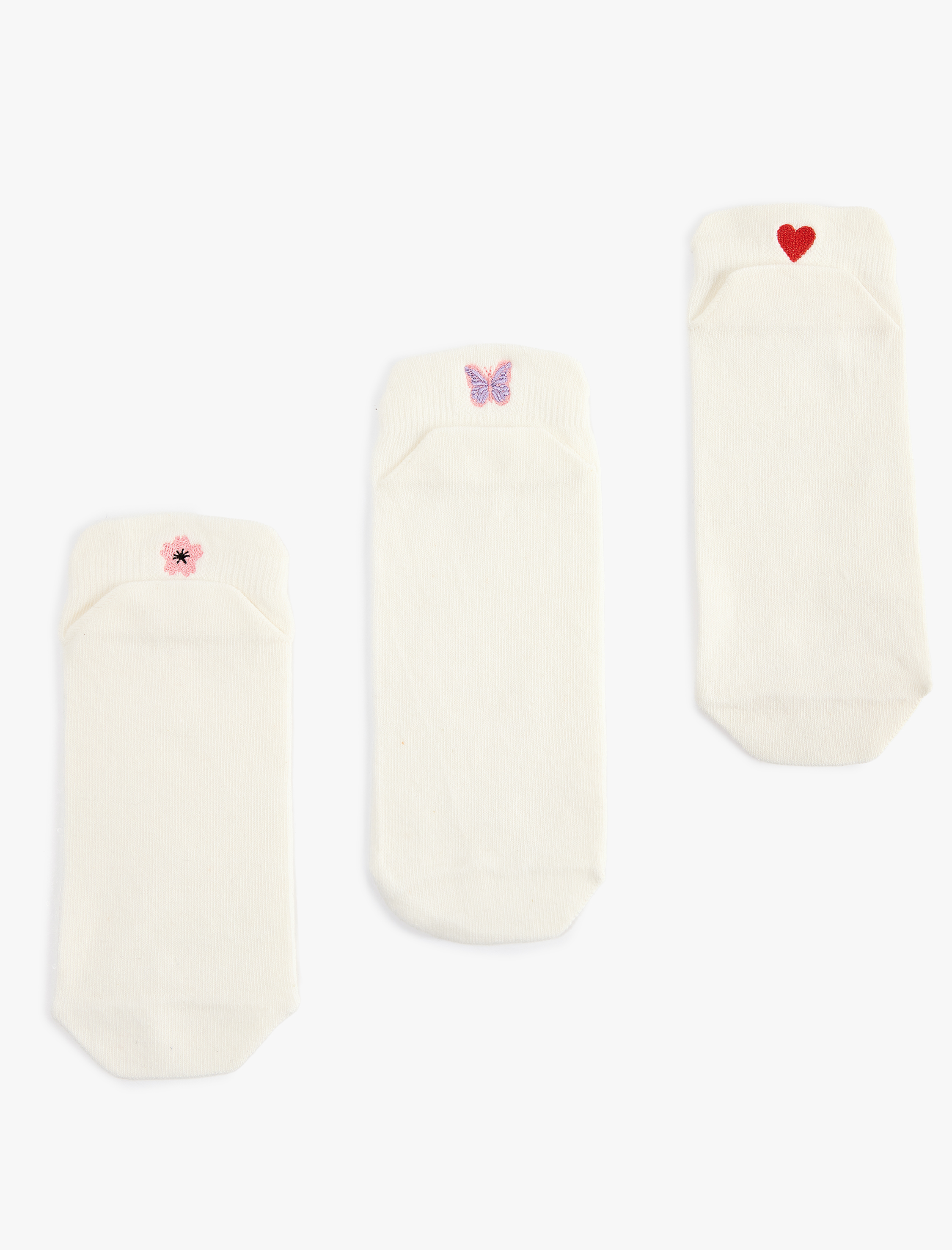  Kadın Çok Renkli İşlemeli Pamuklu 3'lü Patik Çorap Seti