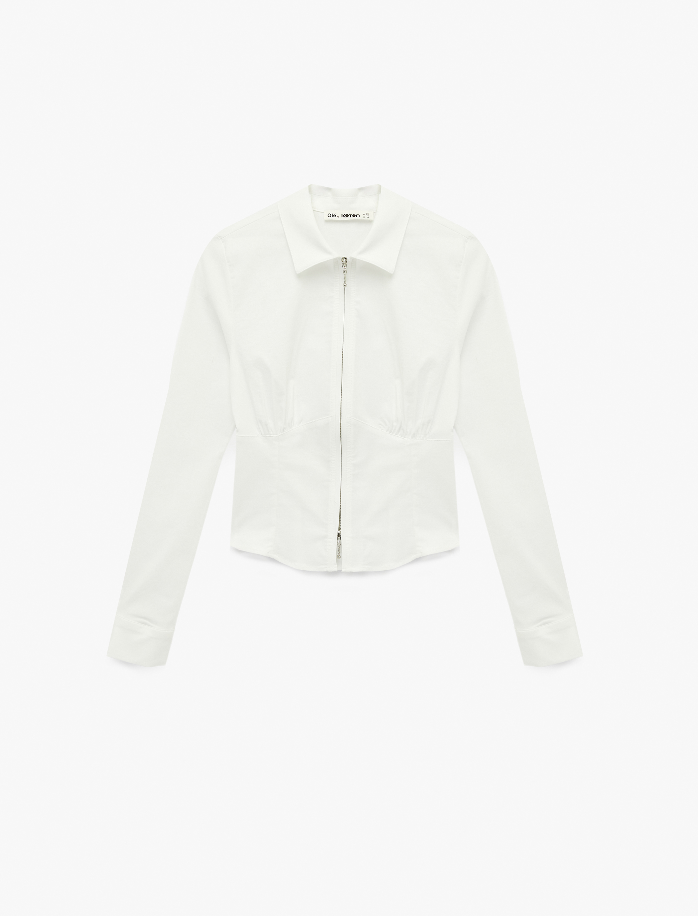   Uzun Kollu Fermuarlı Slim Fit Crop Gömlek