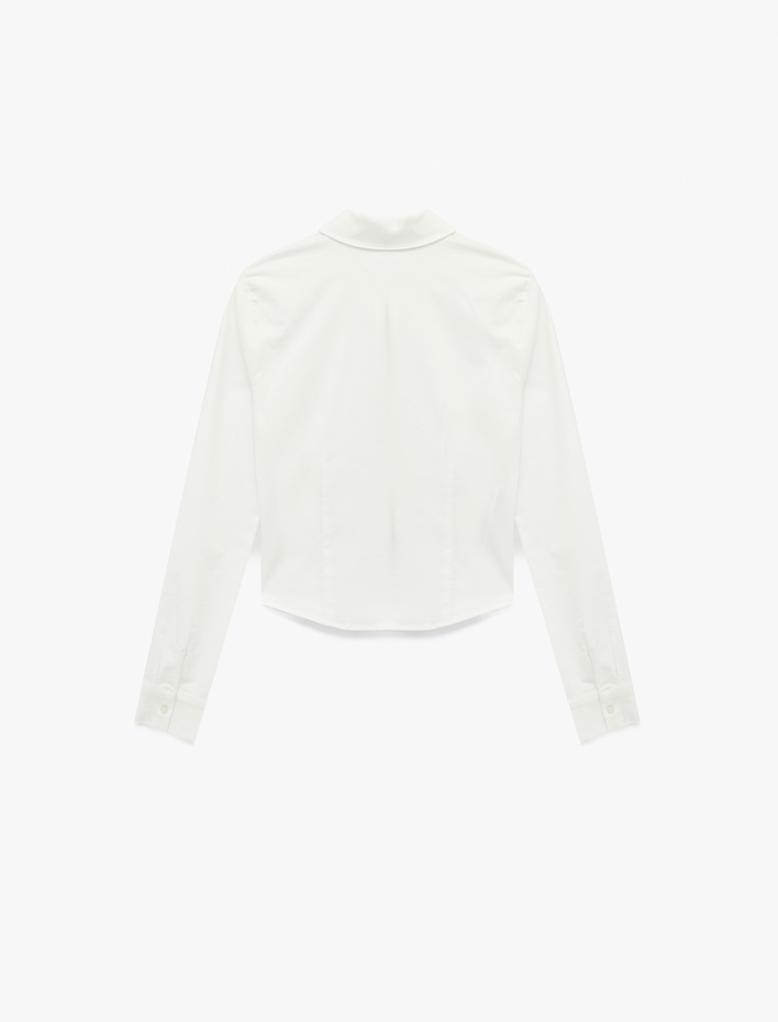  Uzun Kollu Fermuarlı Slim Fit Crop Gömlek