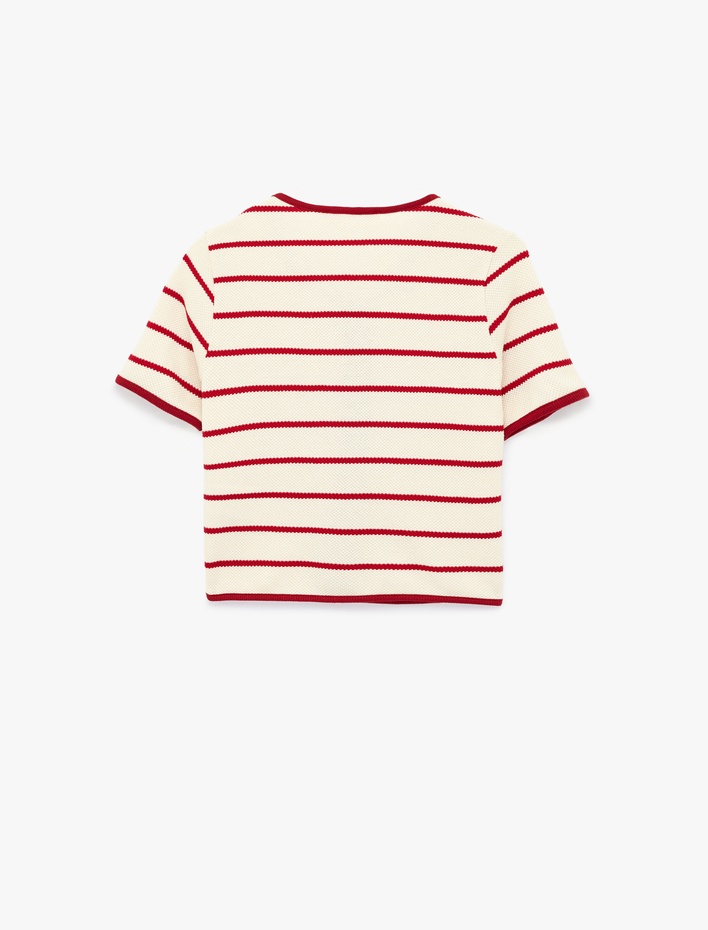  Düğmeli Kısa Kollu Bisiklet Yaka Pamuklu Hırka