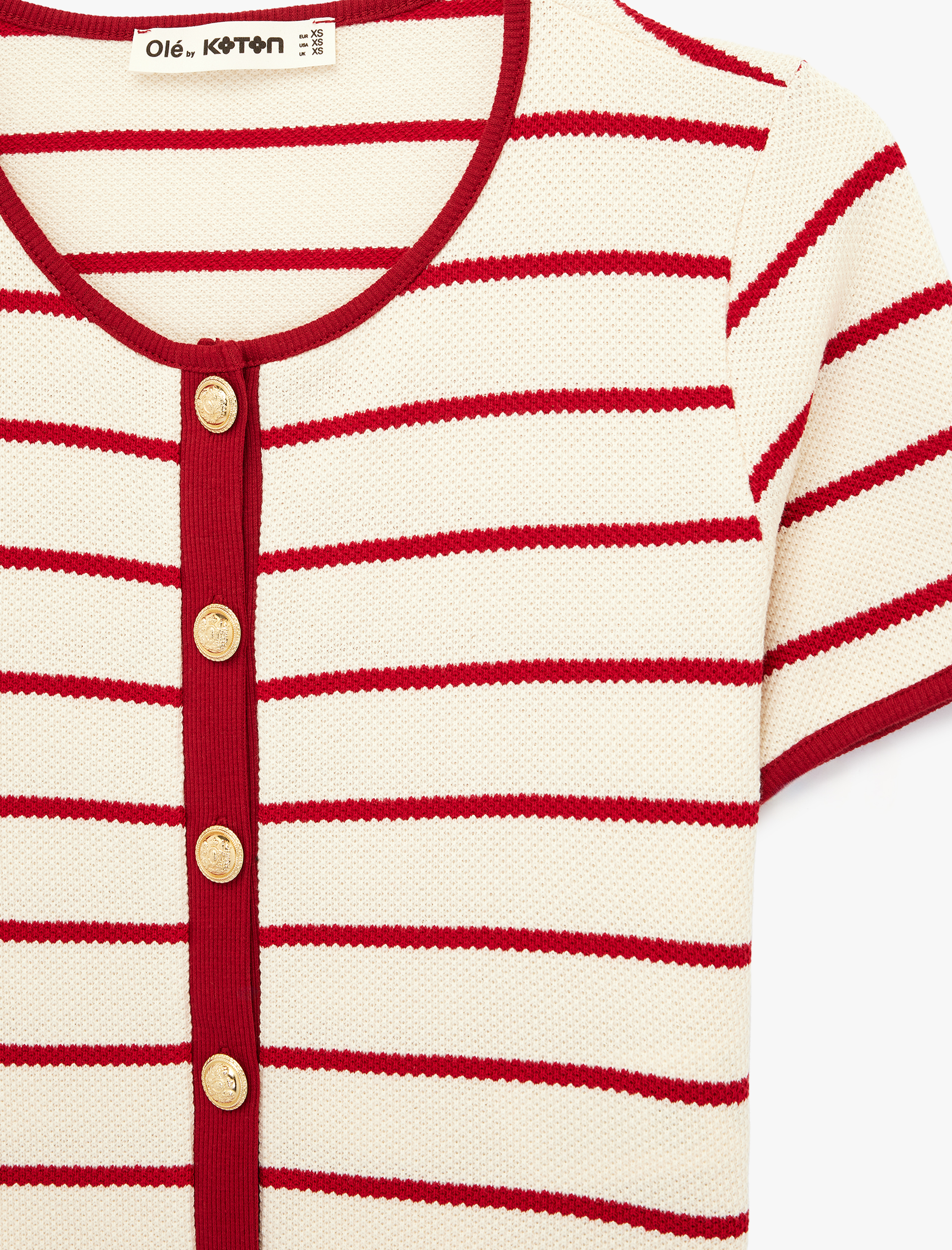   Düğmeli Kısa Kollu Bisiklet Yaka Pamuklu Hırka