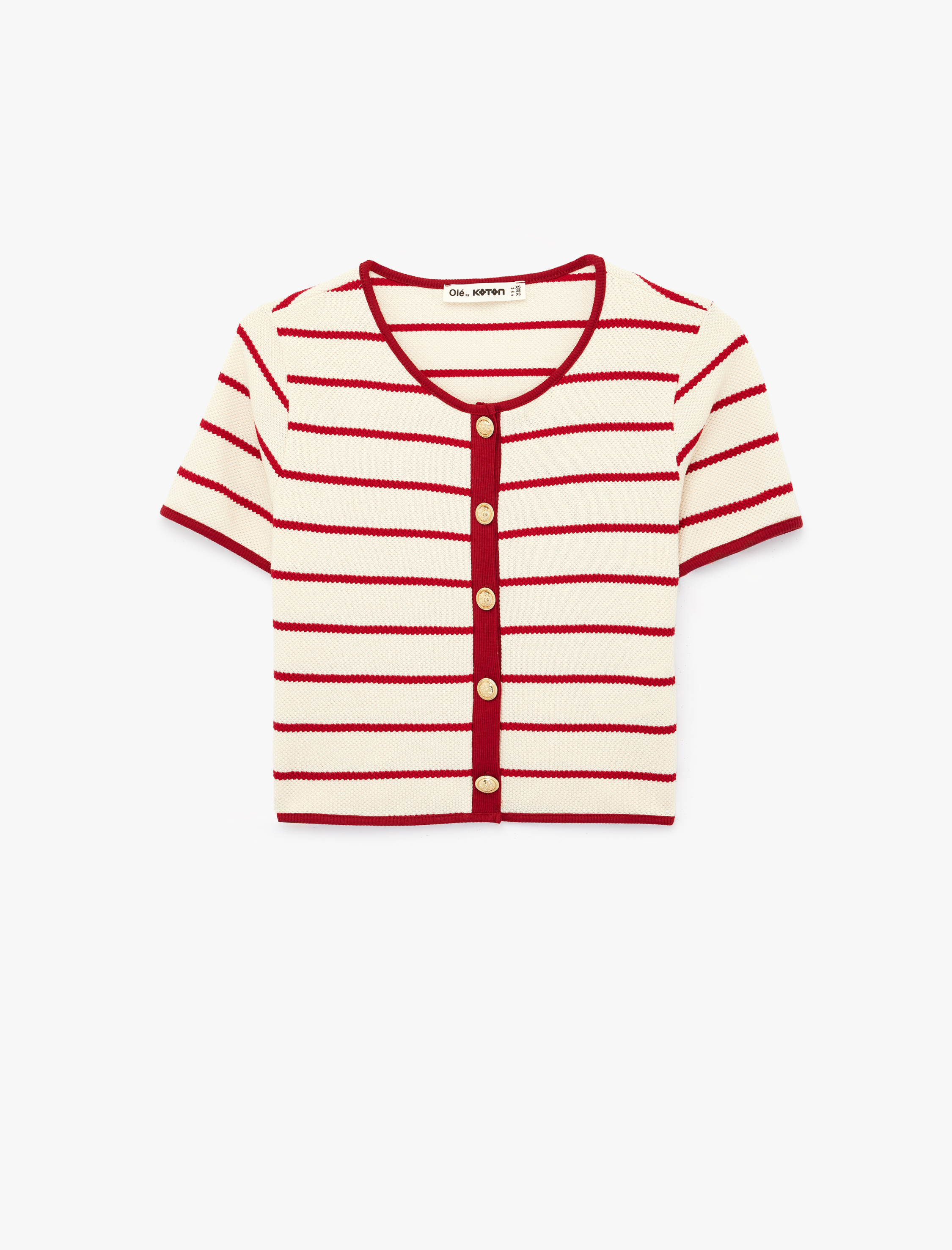   Düğmeli Kısa Kollu Bisiklet Yaka Pamuklu Hırka