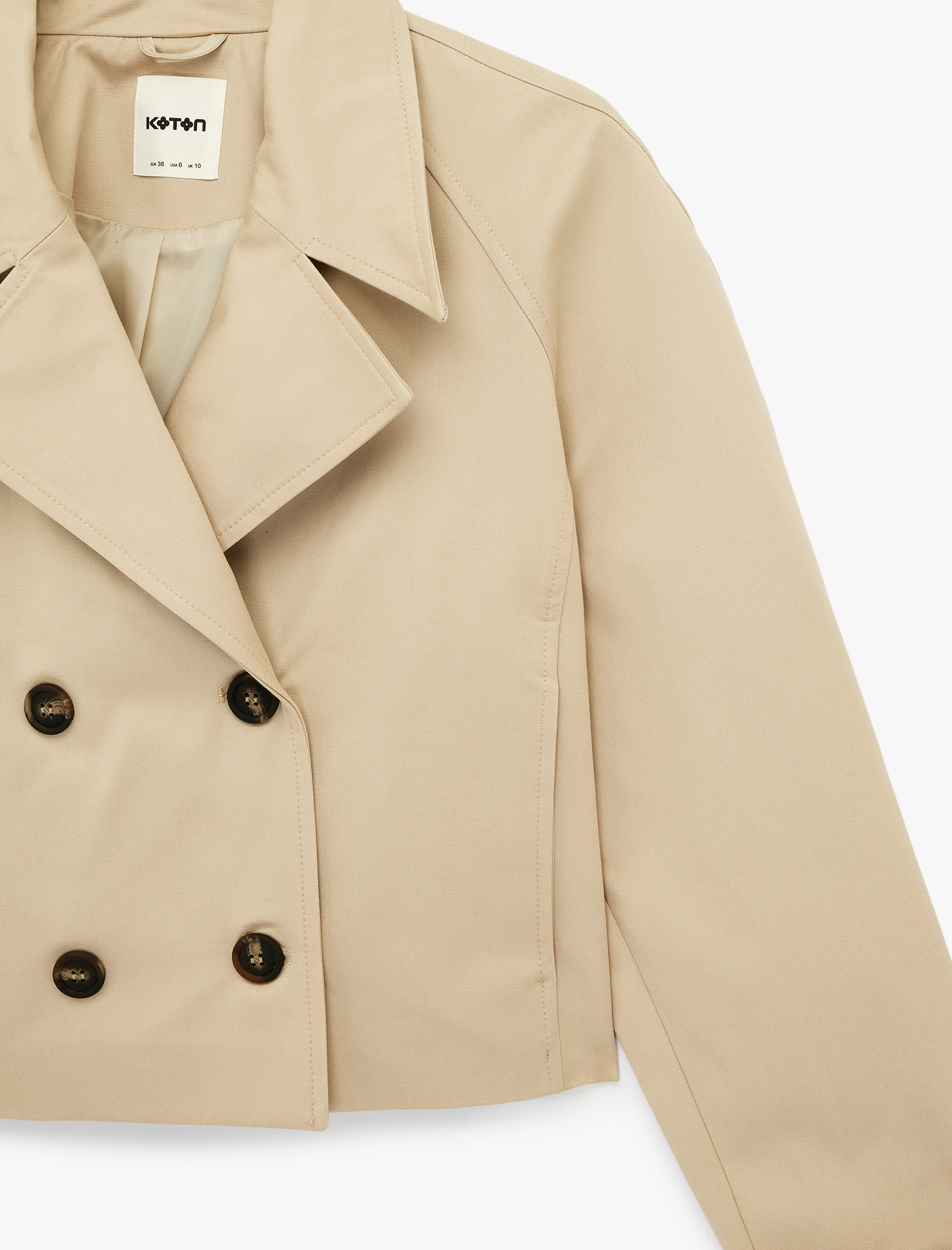   Pamuklu Uzun Kollu Düğmeli Cepli Kruvaze Kısa Gabardin Trençkot