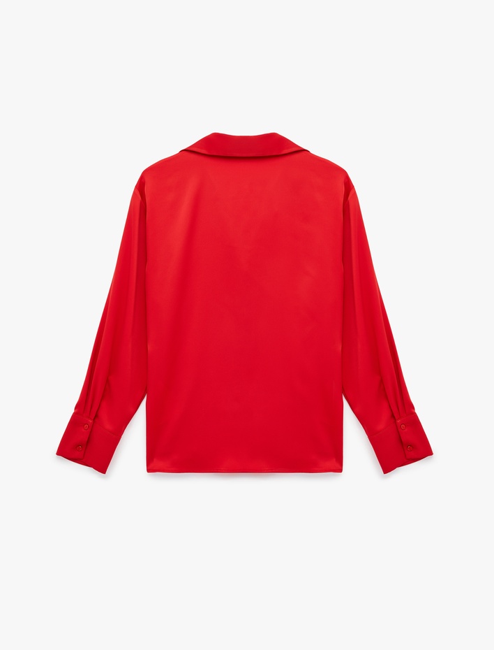  Klasik Yaka Uzun Kollu Rahat Kalıp Düğmeli Saten Gömlek