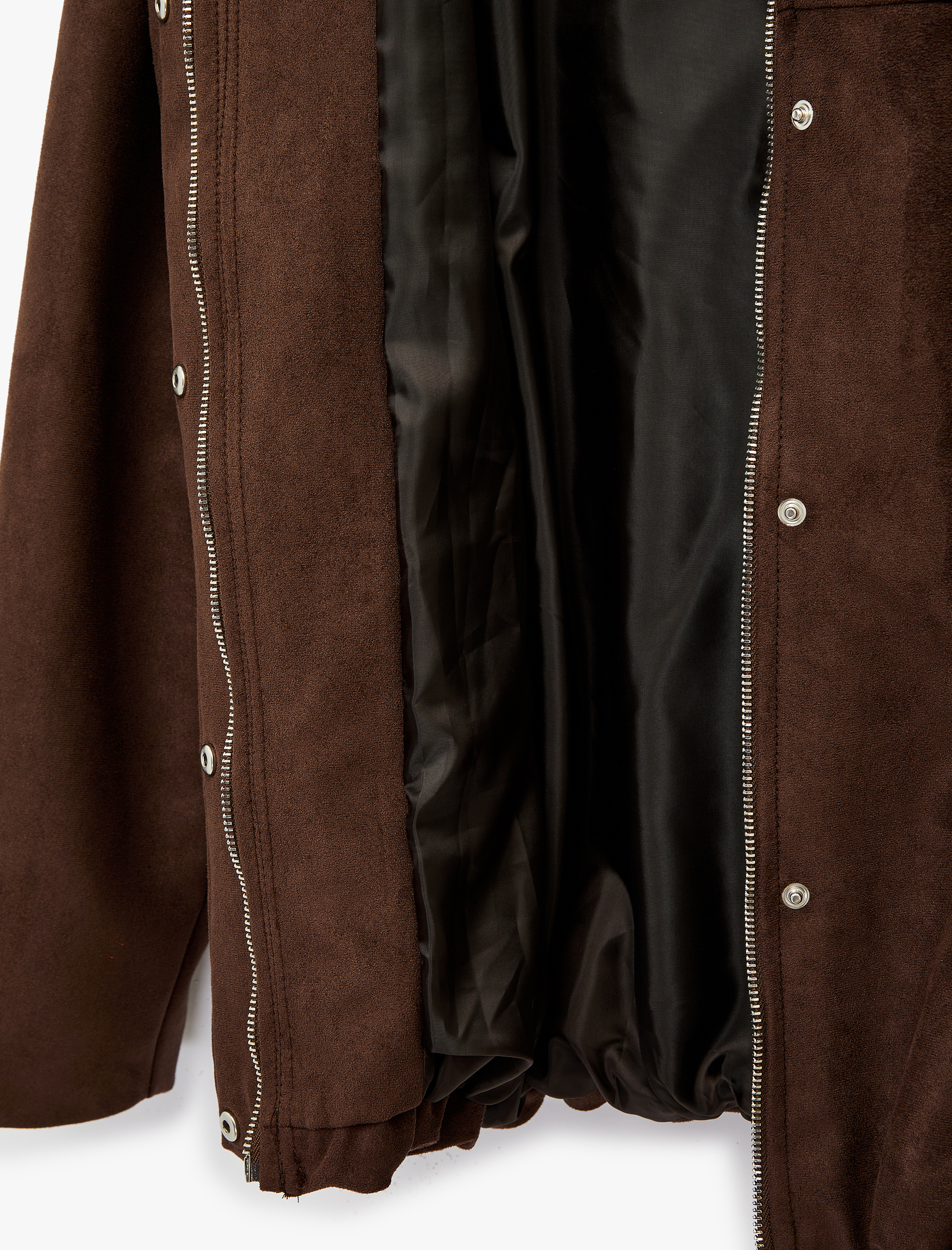   Uzun Kollu Cepli Fermuarlı Suni Süet Ceket