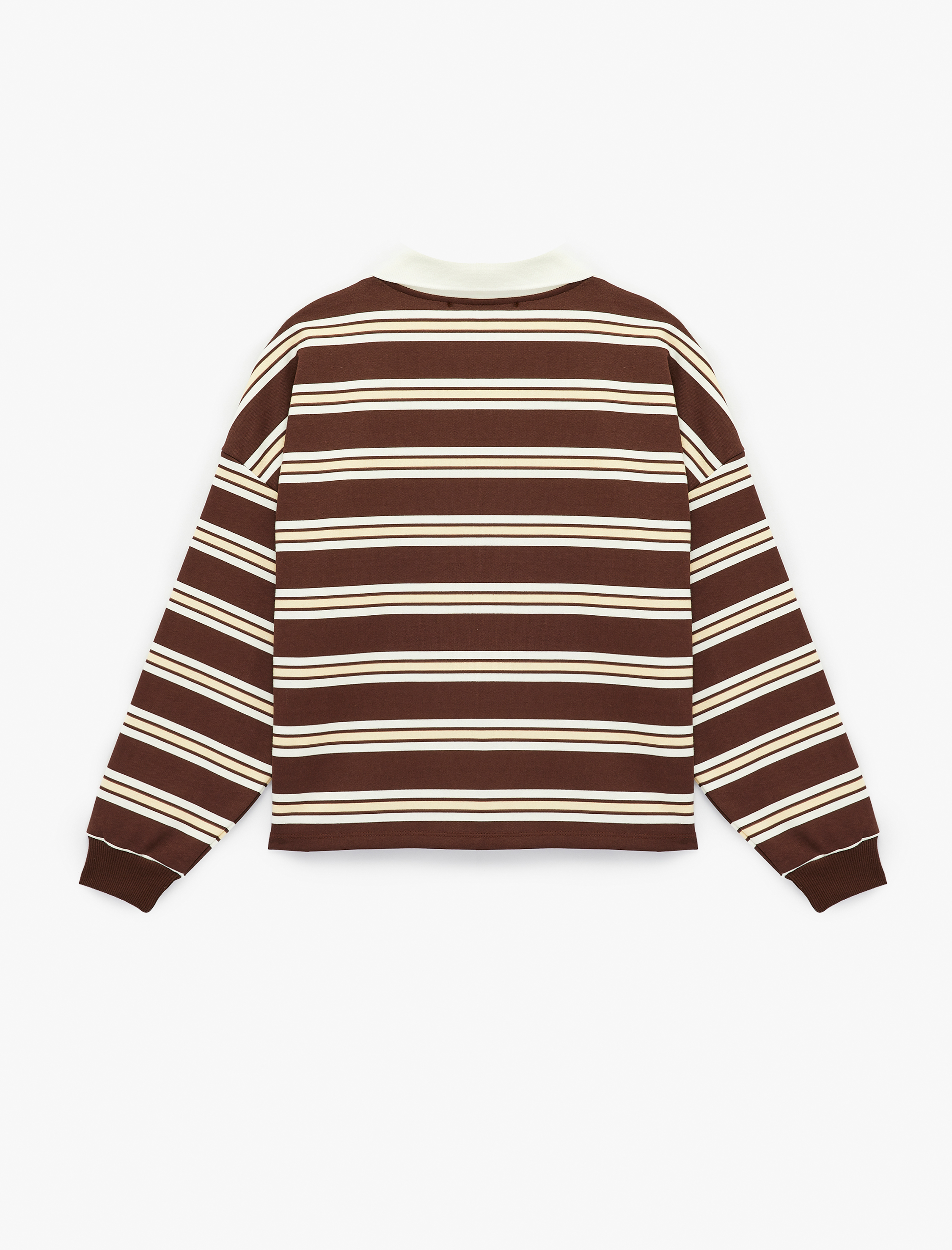   Şardonlu Uzun Kollu Polo Yaka Çizgili Sweatshirt