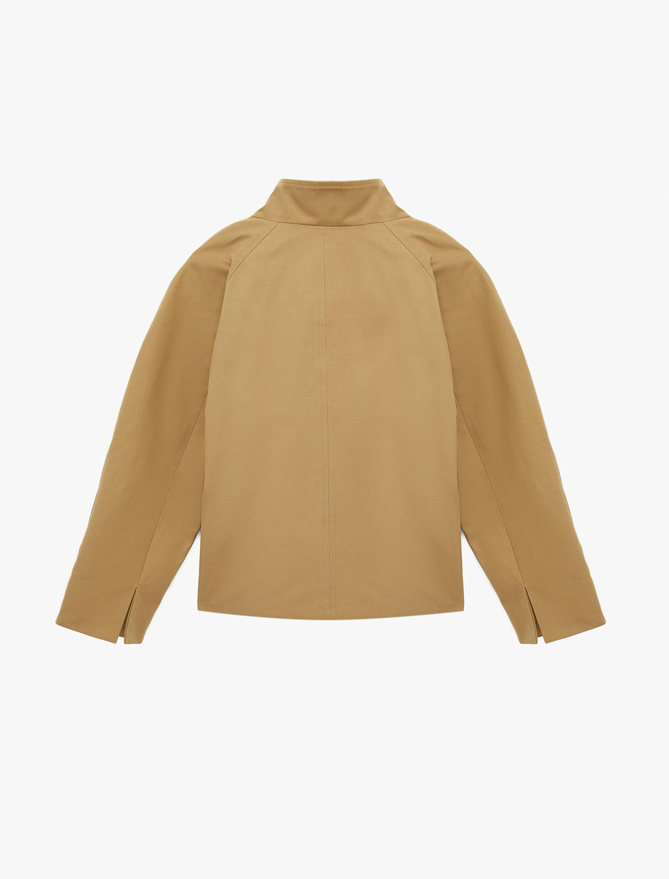   Uzun Kollu Düğmeli Gabardin Dik Yaka Oversize Kısa Trençkot