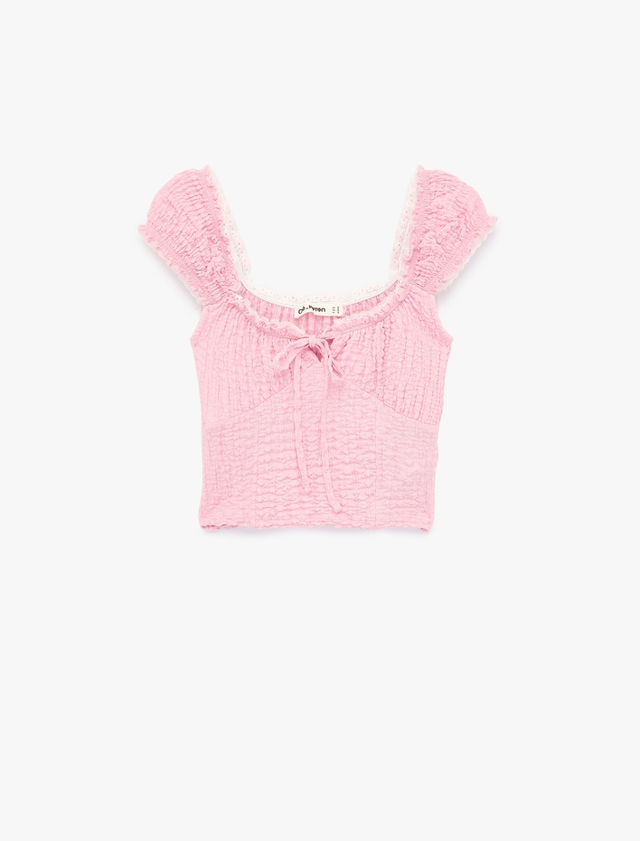  Bürümcük V Yaka Kısa Kollu Slim Fit Bluz