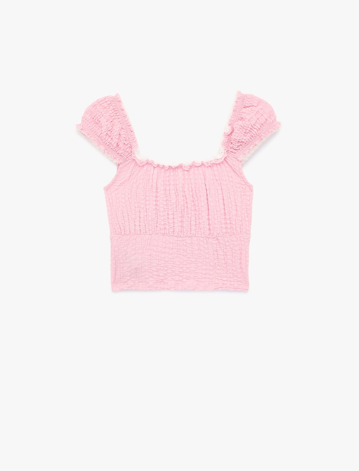  Bürümcük V Yaka Kısa Kollu Slim Fit Bluz