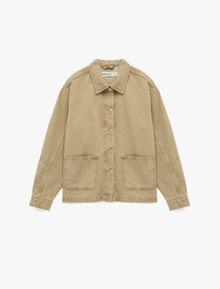 Pamuklu Uzun Kollu Klasik Yaka Düğmeli Cep Detaylı Denim Ceket