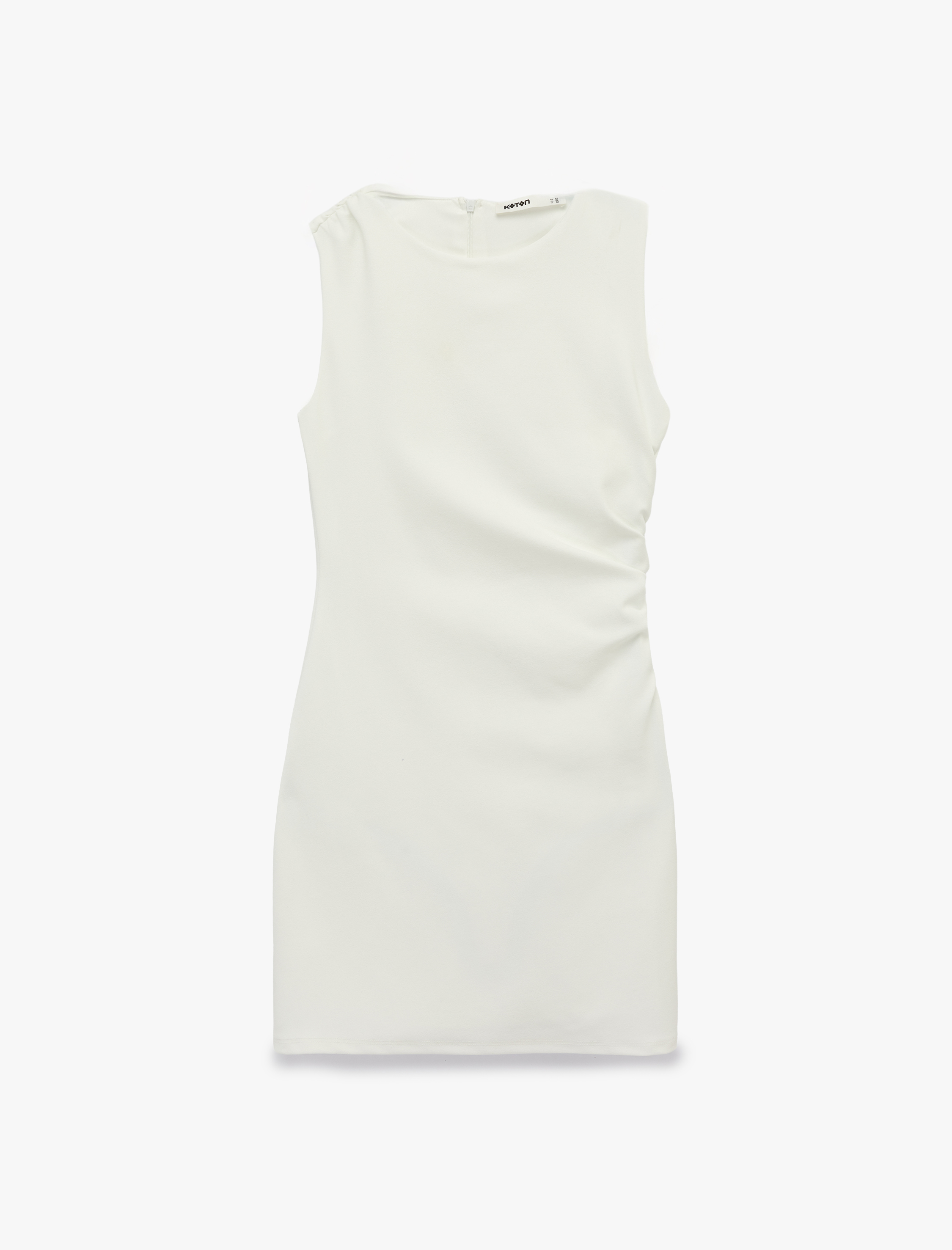   Slim Fit Kolsuz Drape Detaylı Bisiklet Yaka Mini Elbise