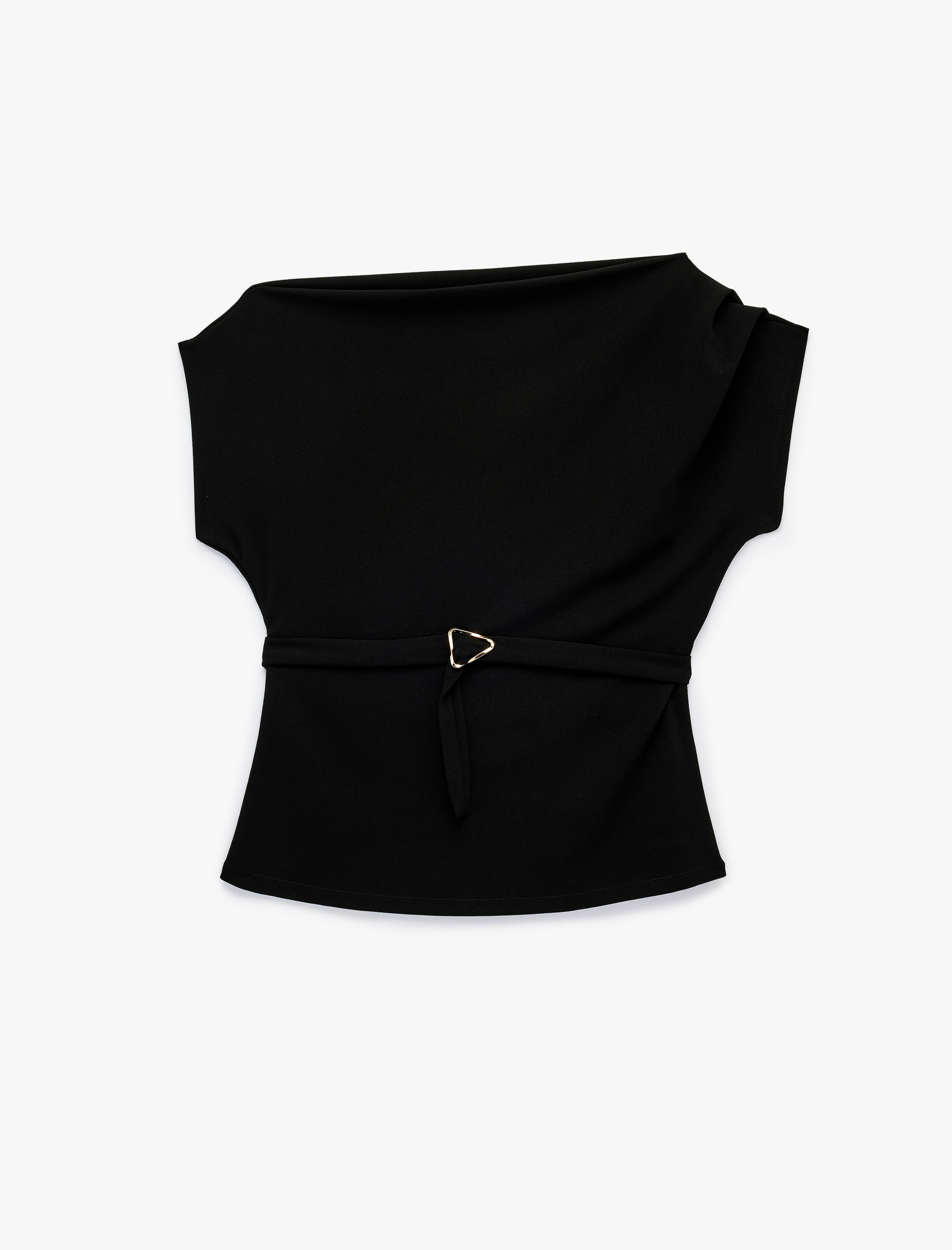   Scuba Kumaş Slim Fit Kemerli Omzu Açık Kayık Yaka Kolsuz Bluz