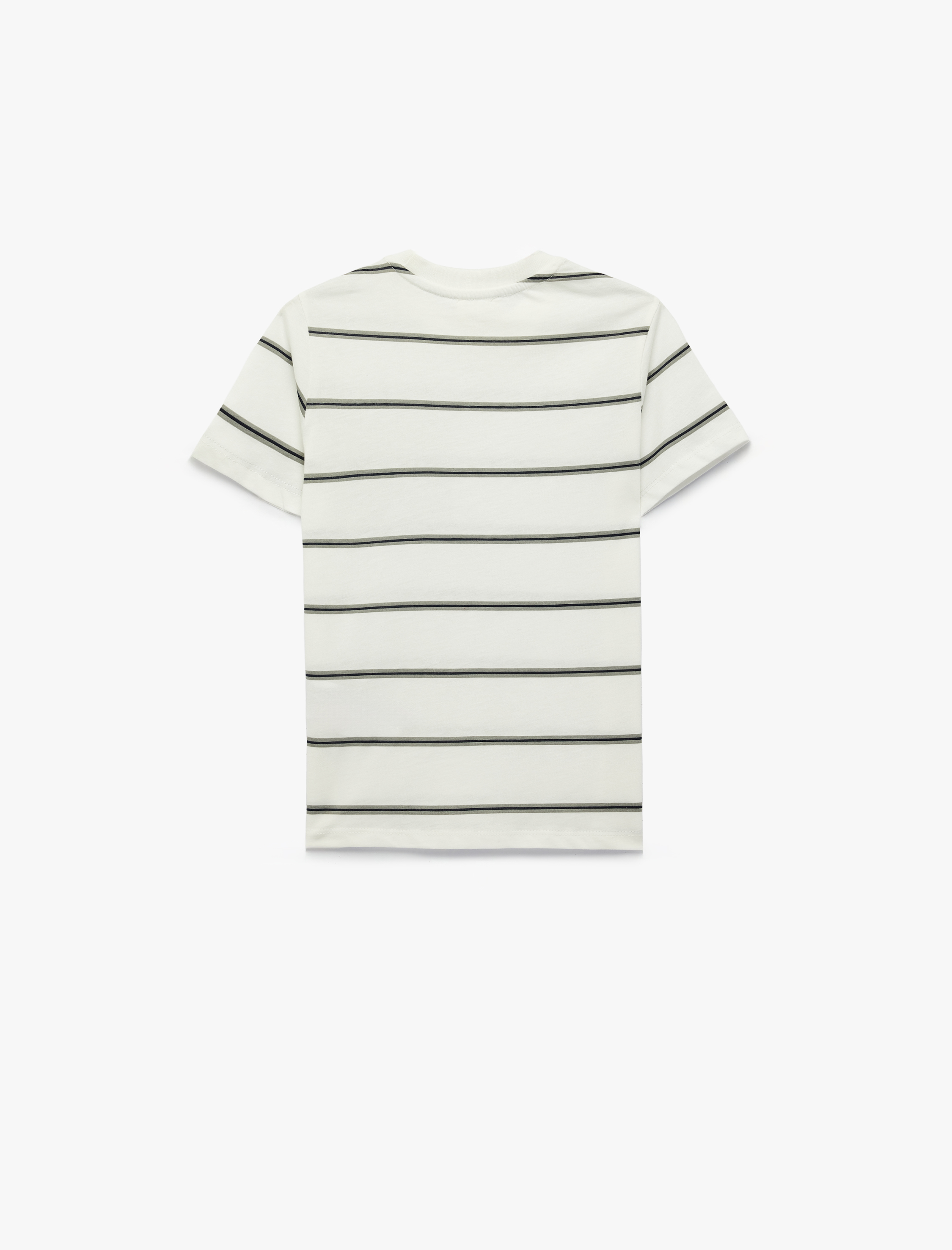  Erkek Çocuk Pamuklu Cep Detaylı Kısa Kollu Bisiklet Yaka Çizgili Tişört