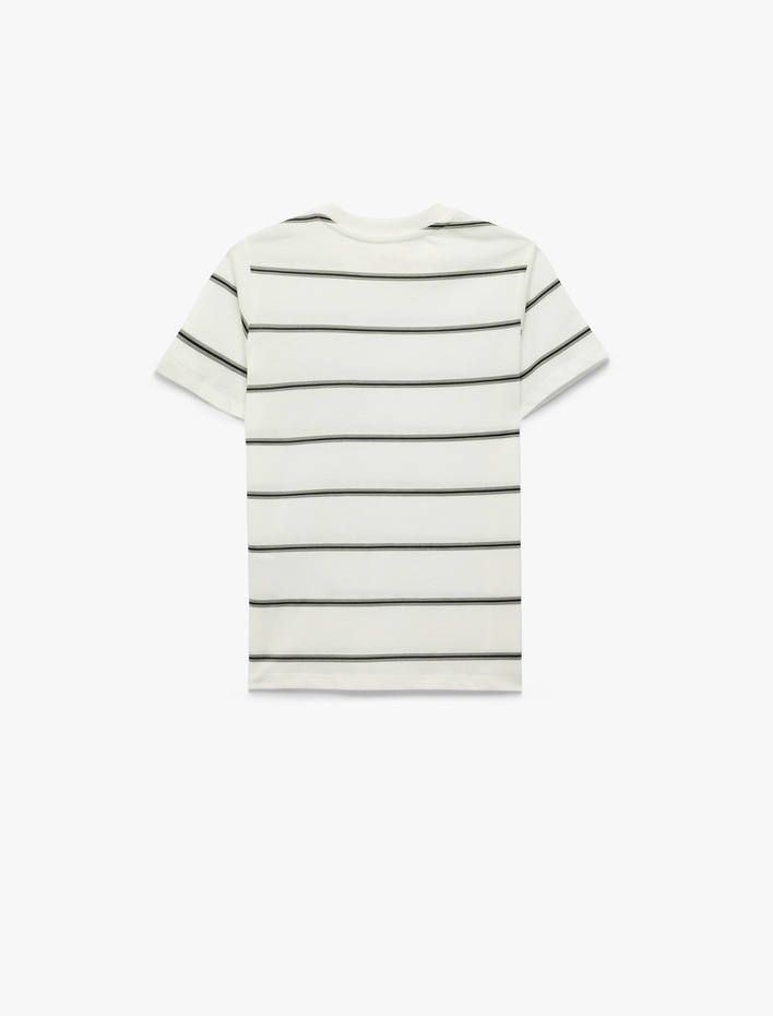 Erkek Çocuk Pamuklu Cep Detaylı Kısa Kollu Bisiklet Yaka Çizgili Tişört