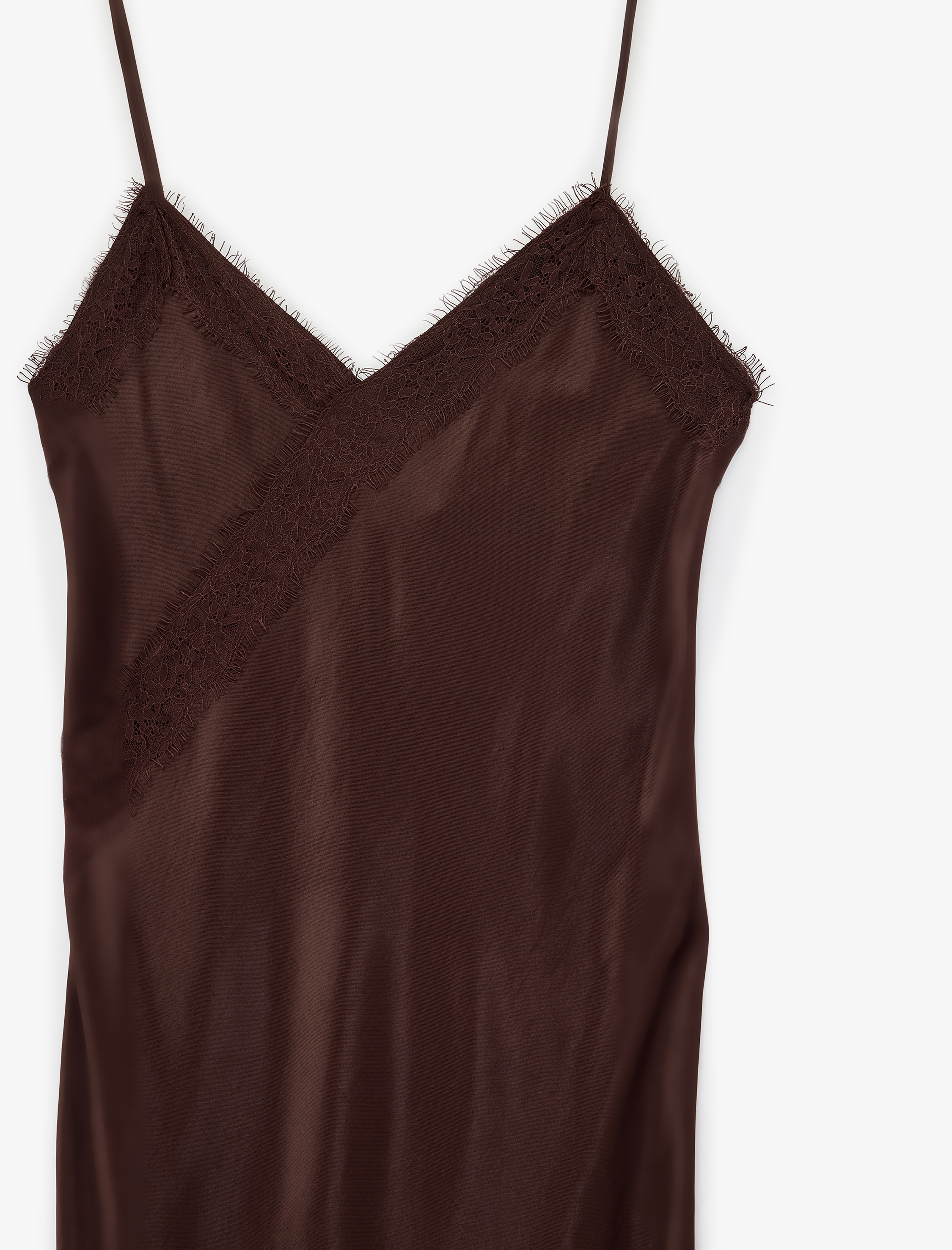   İp Askılı Asimetrik Dantel Detaylı Saten Elbise