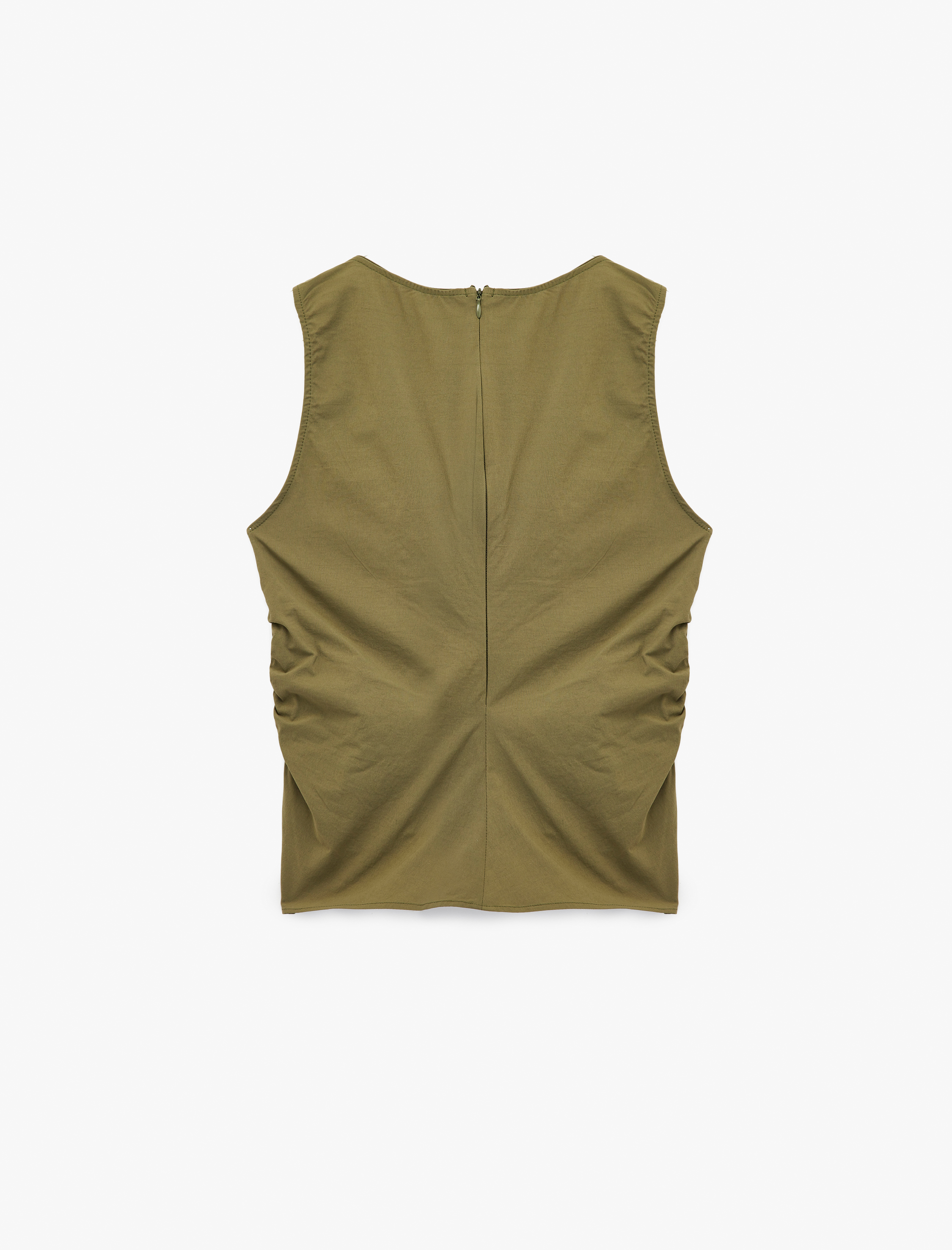   Paraşüt Kumaş Büzgülü Degaje Yaka Kolsuz Bluz