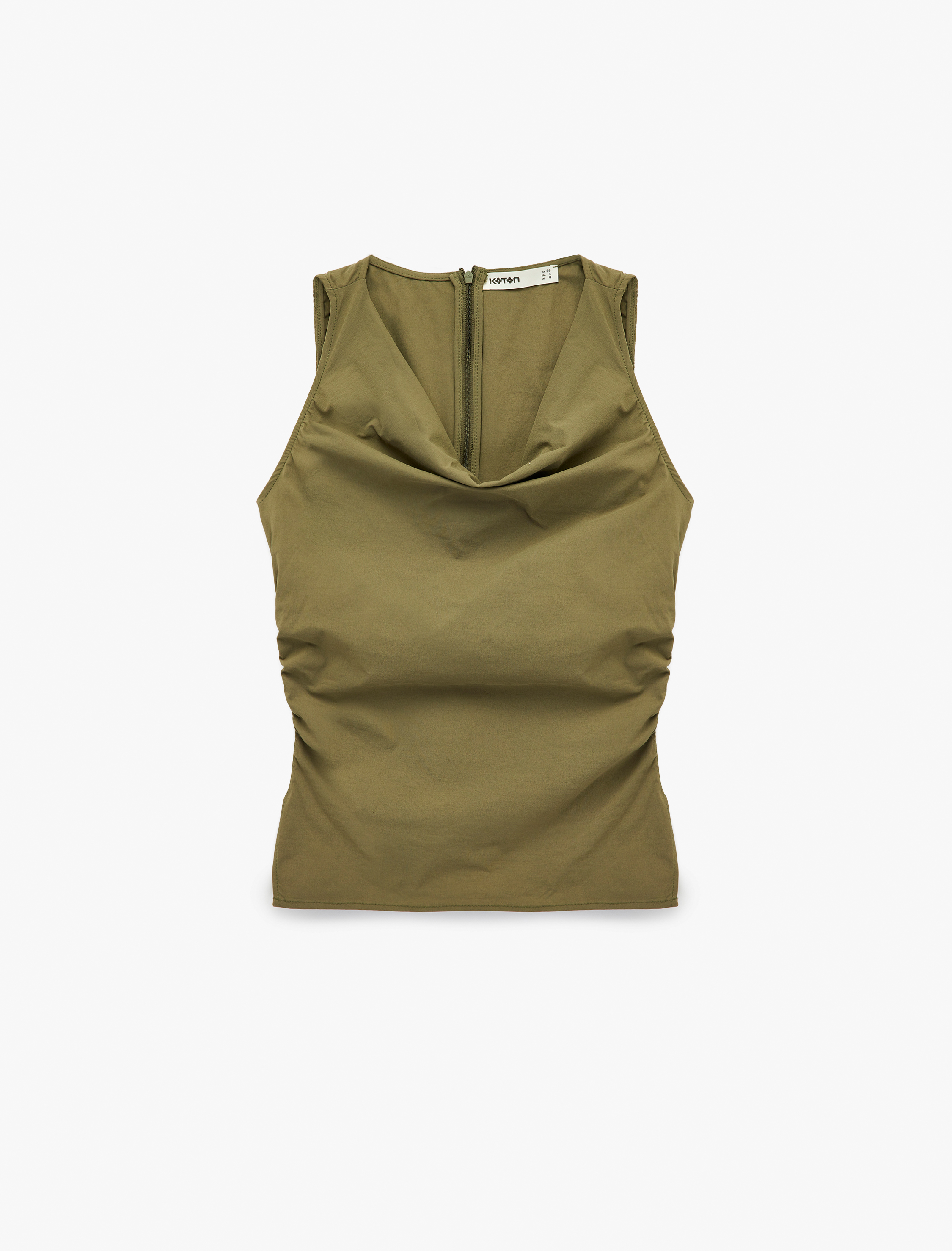   Paraşüt Kumaş Büzgülü Degaje Yaka Kolsuz Bluz