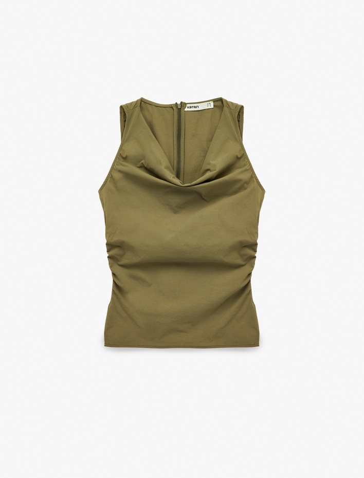  Paraşüt Kumaş Büzgülü Degaje Yaka Kolsuz Bluz