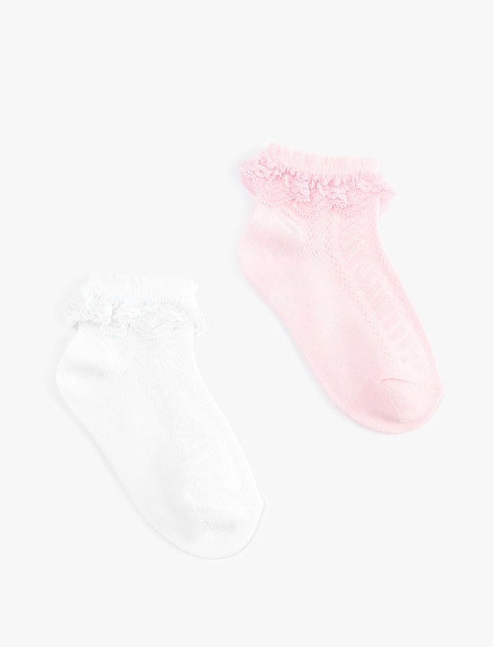 Kız Bebek Dantelli Dokulu 2'li Çorap