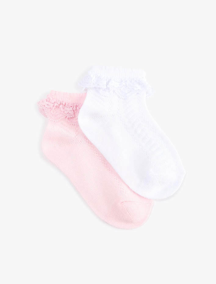 Kız Bebek Dantelli Dokulu 2'li Çorap