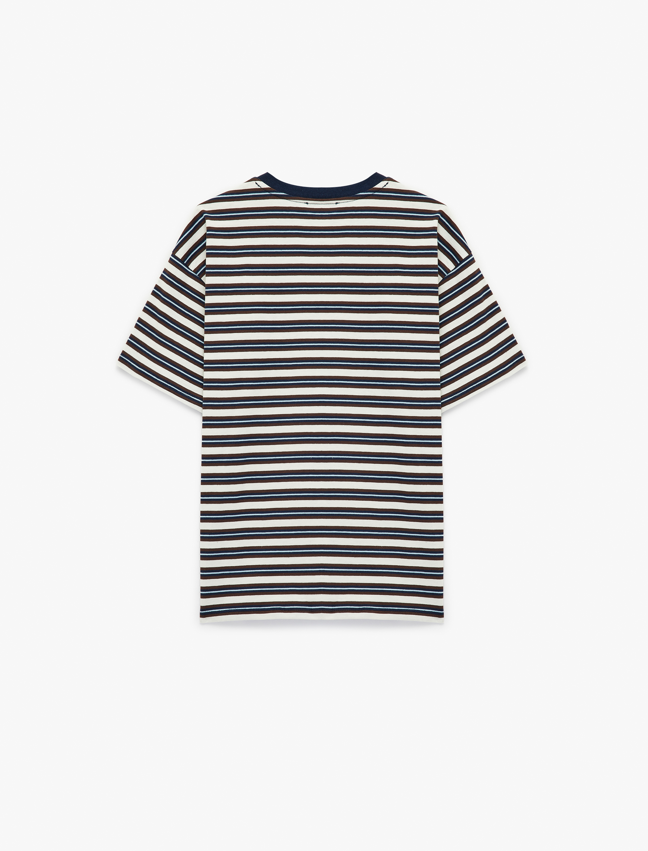   Çizgili Rahat Kalıp Kısa Kollu Bisiklet Yaka Pamuklu Tişört