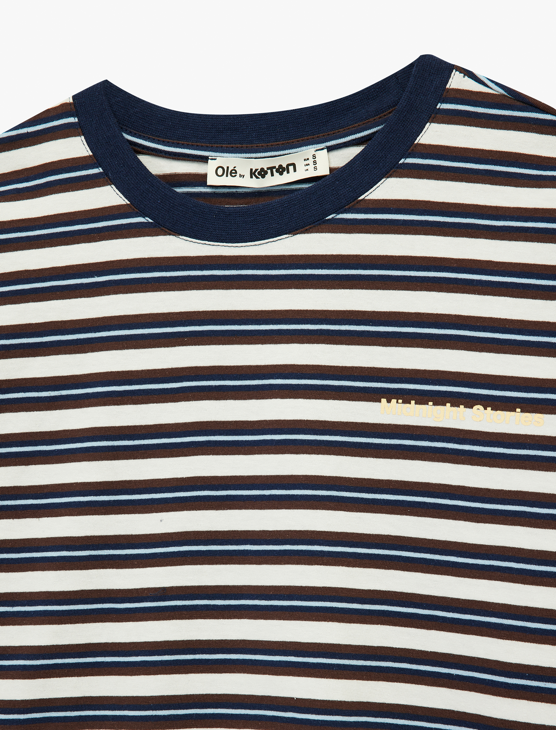   Çizgili Rahat Kalıp Kısa Kollu Bisiklet Yaka Pamuklu Tişört