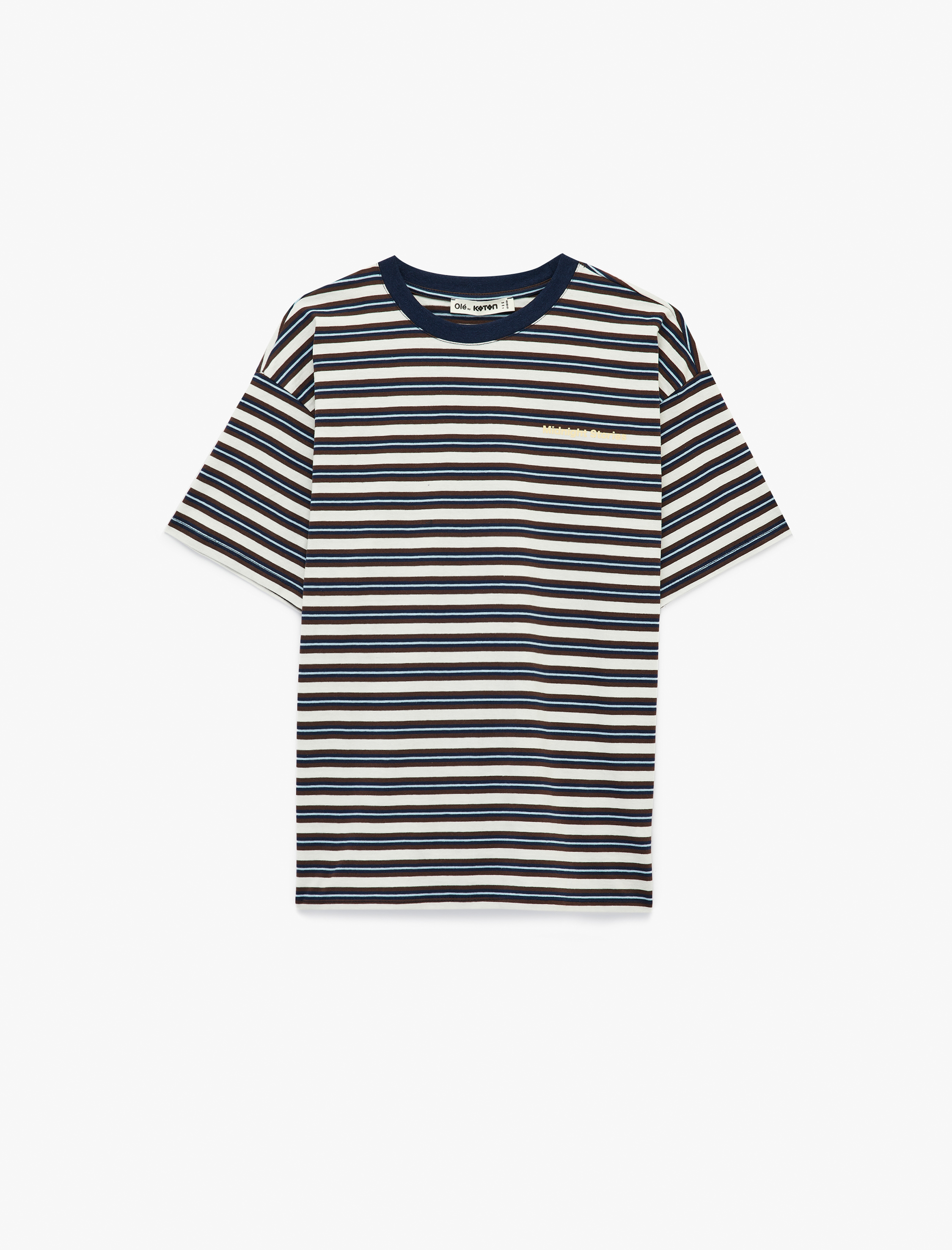   Çizgili Rahat Kalıp Kısa Kollu Bisiklet Yaka Pamuklu Tişört