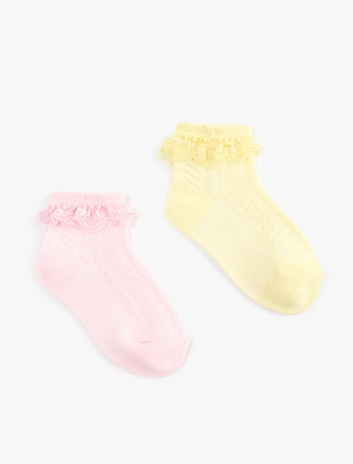 Kız Bebek Dantelli Dokulu 2'li Çorap