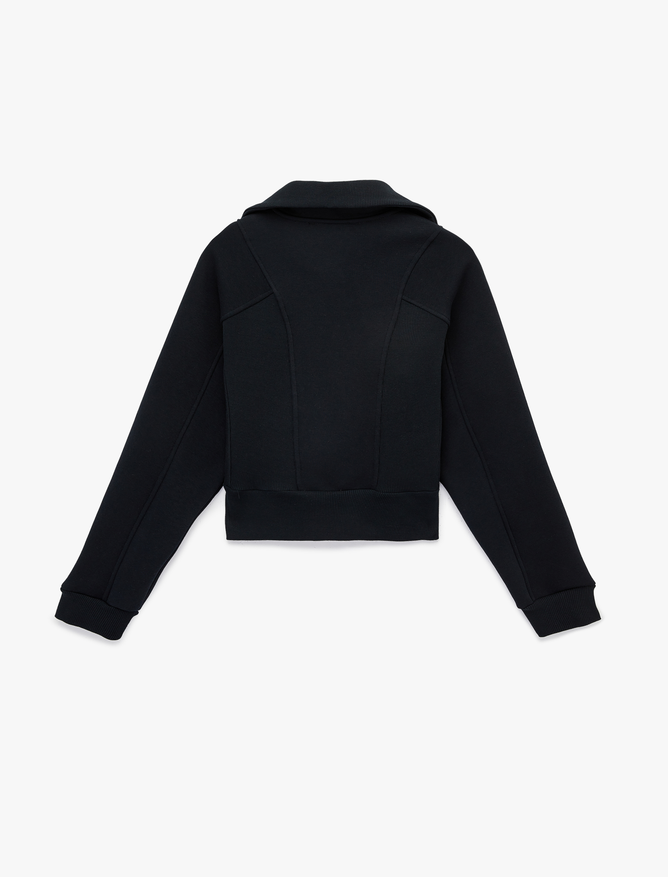   Şardonlu Uzun Kollu Klasik Yaka Fermuarlı Sweatshirt