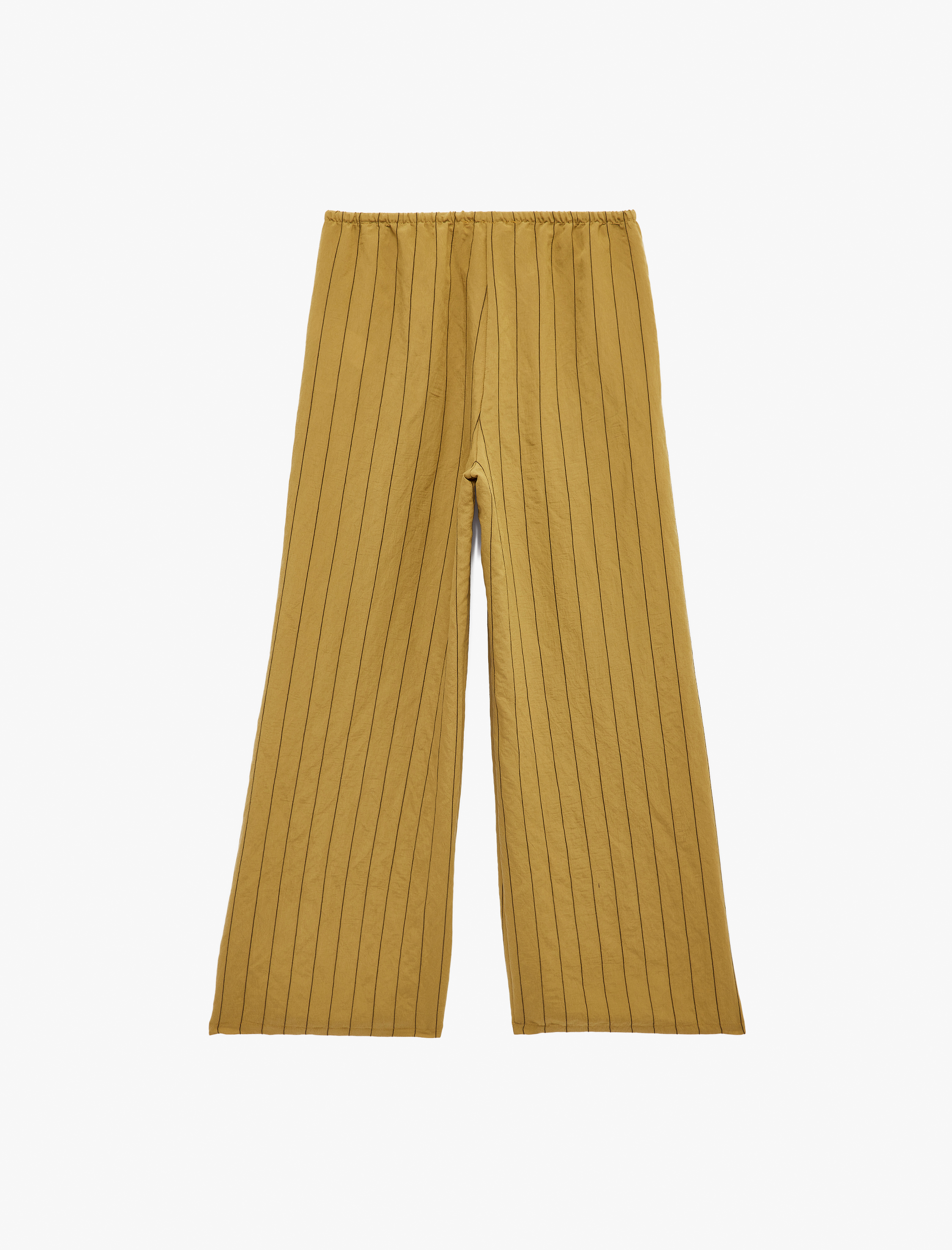   Beli Bağlamalı Modal Kumaş Cepli Geniş Paça Çizgili Pantolon