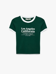 Slim Fit Kısa Kollu Bisiklet Yaka Baskılı Tişört