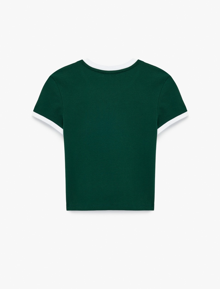  Slim Fit Kısa Kollu Bisiklet Yaka Baskılı Tişört