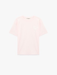 Rahat Kalıp Kısa Kollu Bisiklet Yaka Pamuklu Arkası Baskılı Tişört