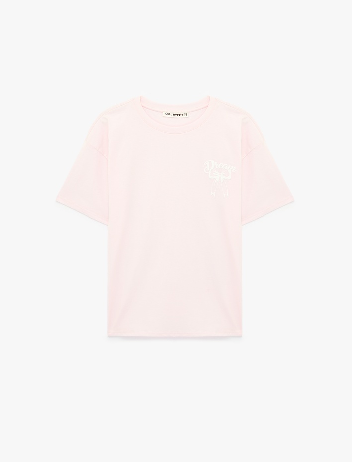  Rahat Kalıp Kısa Kollu Bisiklet Yaka Pamuklu Arkası Baskılı Tişört