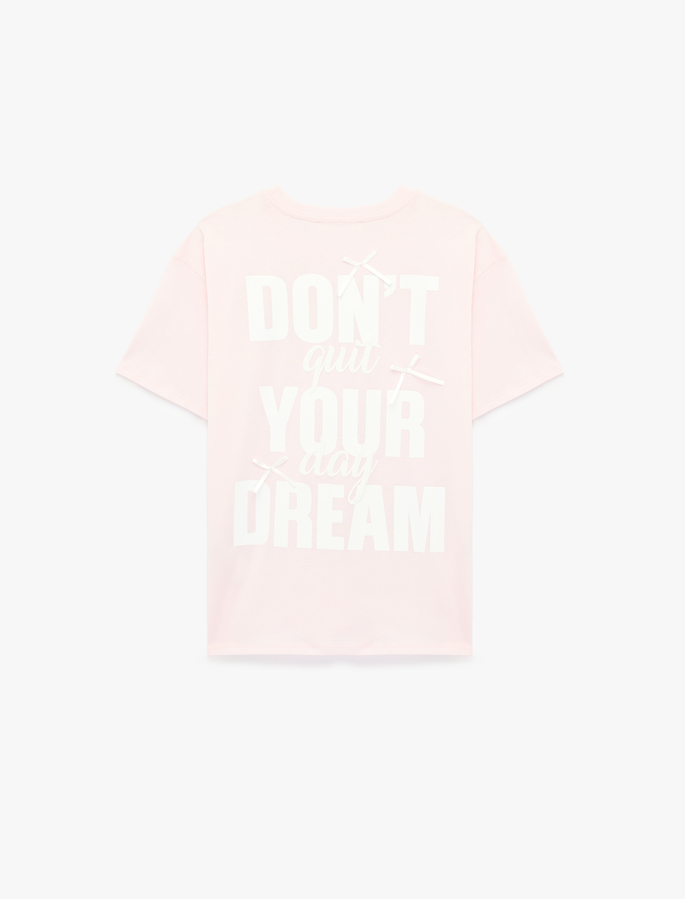   Rahat Kalıp Kısa Kollu Bisiklet Yaka Pamuklu Arkası Baskılı Tişört