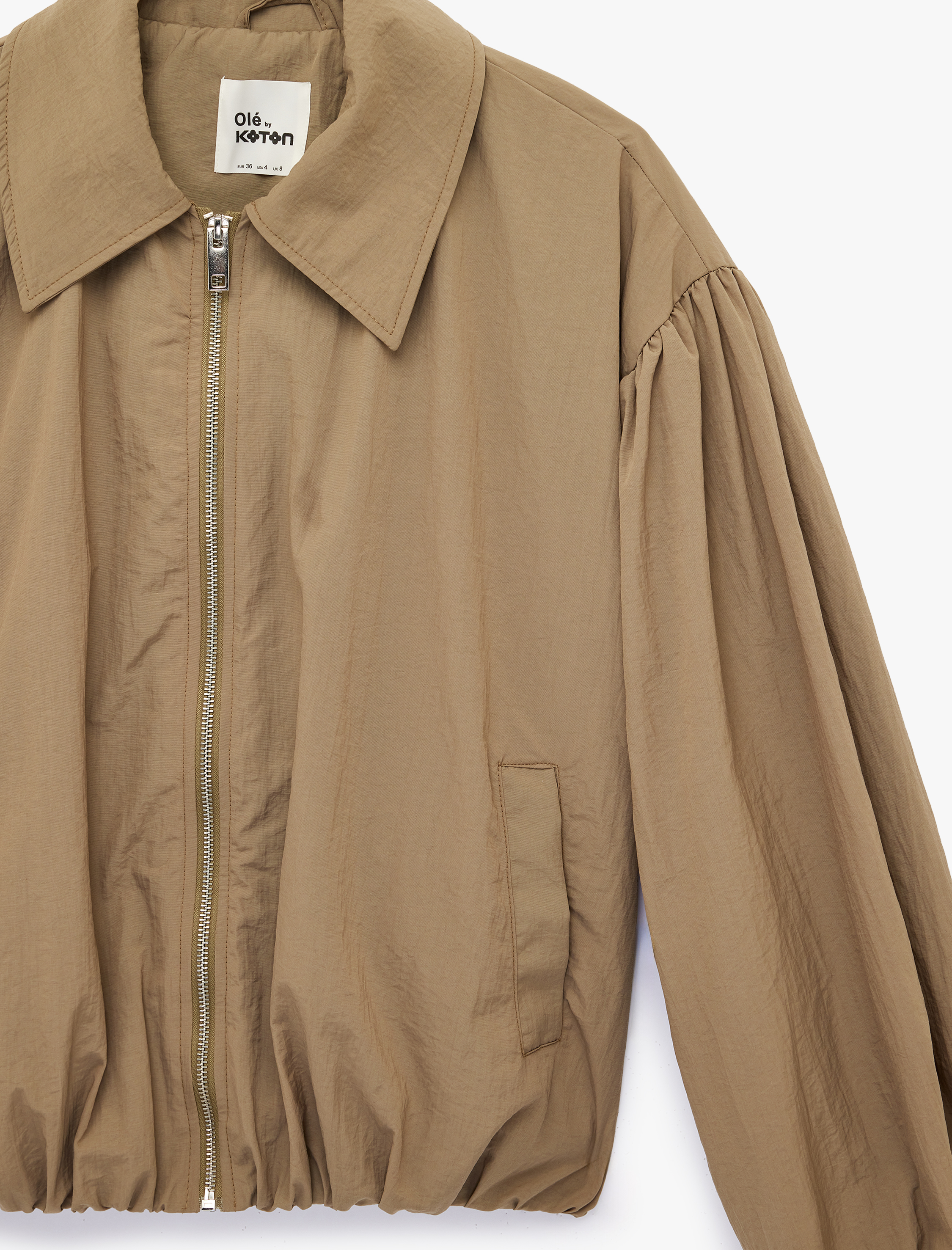   Fermuarlı Klasik Yaka Uzun Kollu Crop Ceket