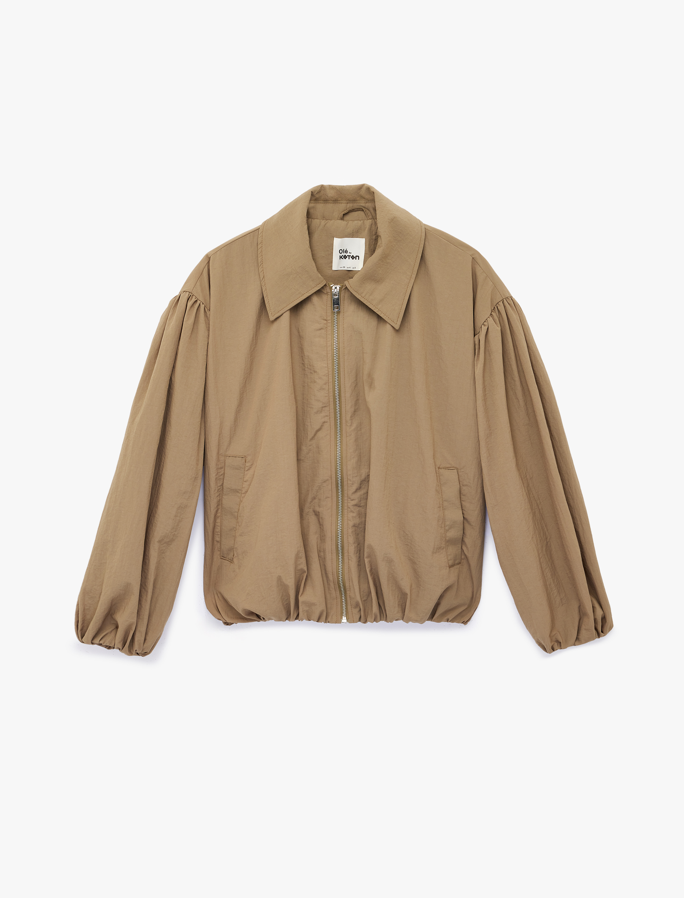   Fermuarlı Klasik Yaka Uzun Kollu Crop Ceket