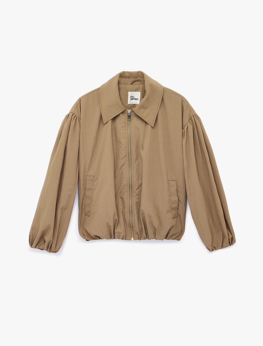 Koton Kadın Fermuarlı Klasik Yaka Uzun Kollu Crop Ceket